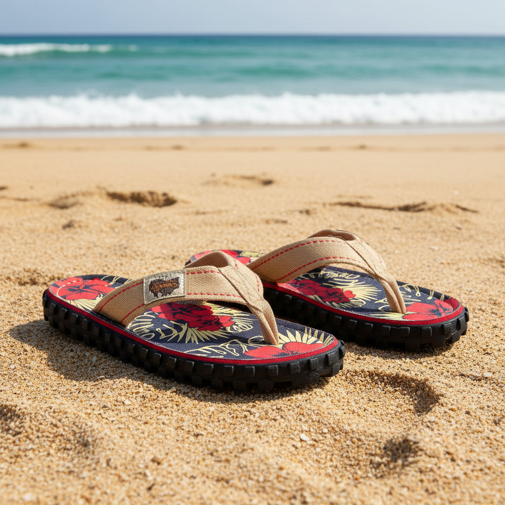 Gumbies Islander Flip-Flops Men's Denim Hibiscus
