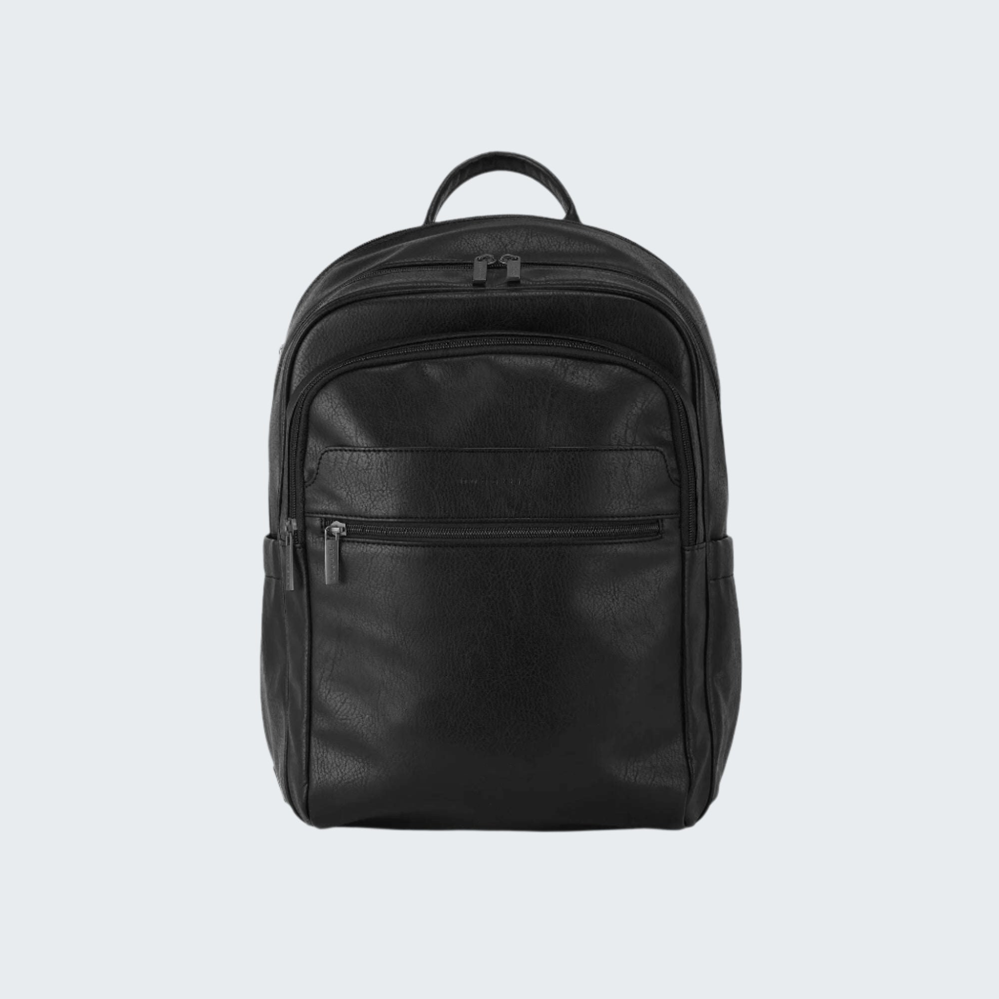 Black backpack on a white background