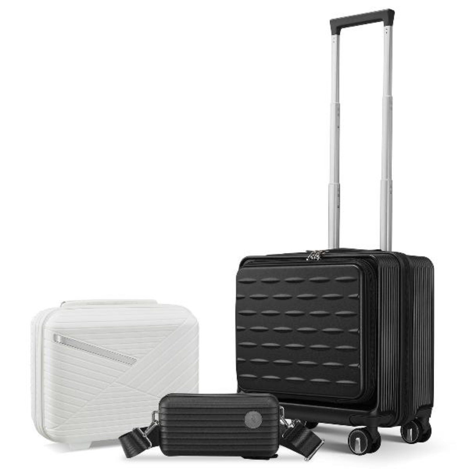 Black Hard Case Carry On Luggage with Front Open Door and Laptop Interlayer