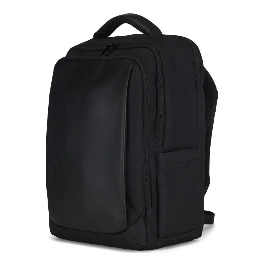 Black backpack on a white background
