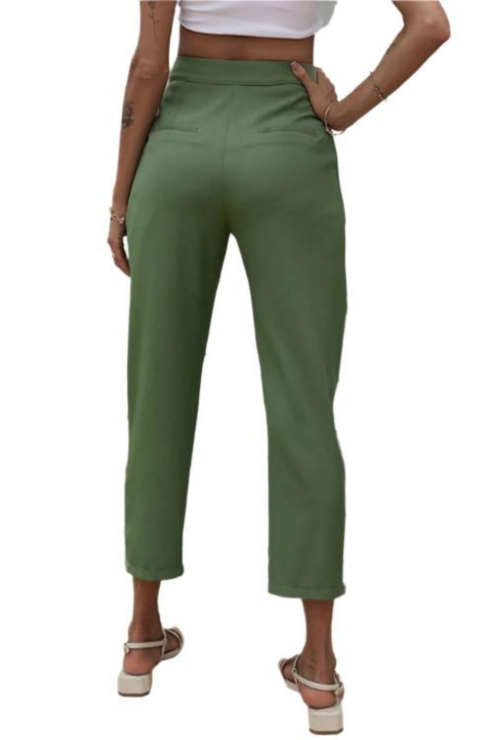 Straight Leg Cropped Pants with Pockets