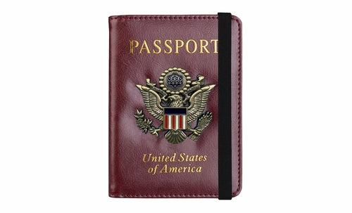 RFID Blocking Leather Passport Wallet With Vaccination Card Slot