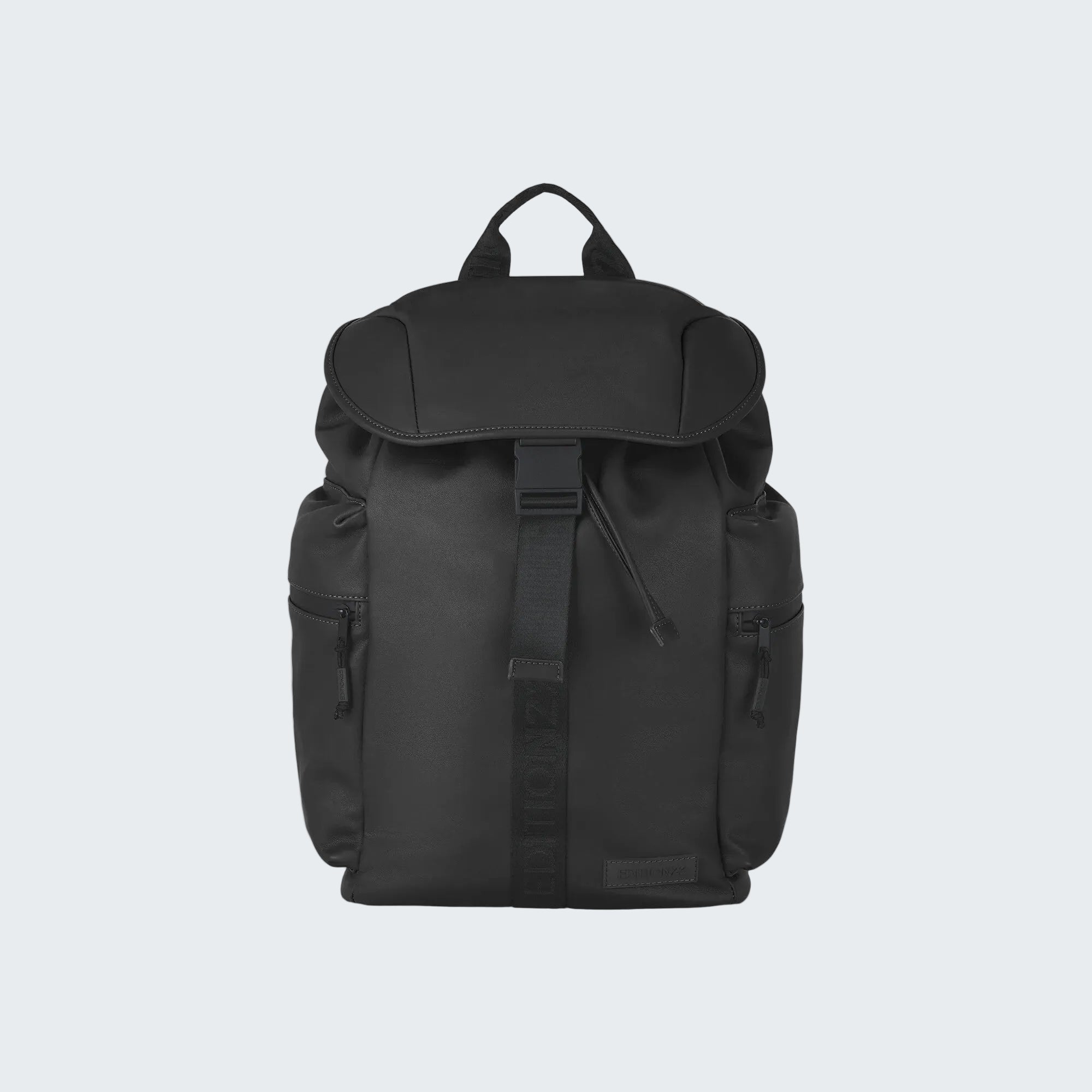 Black backpack on a white background