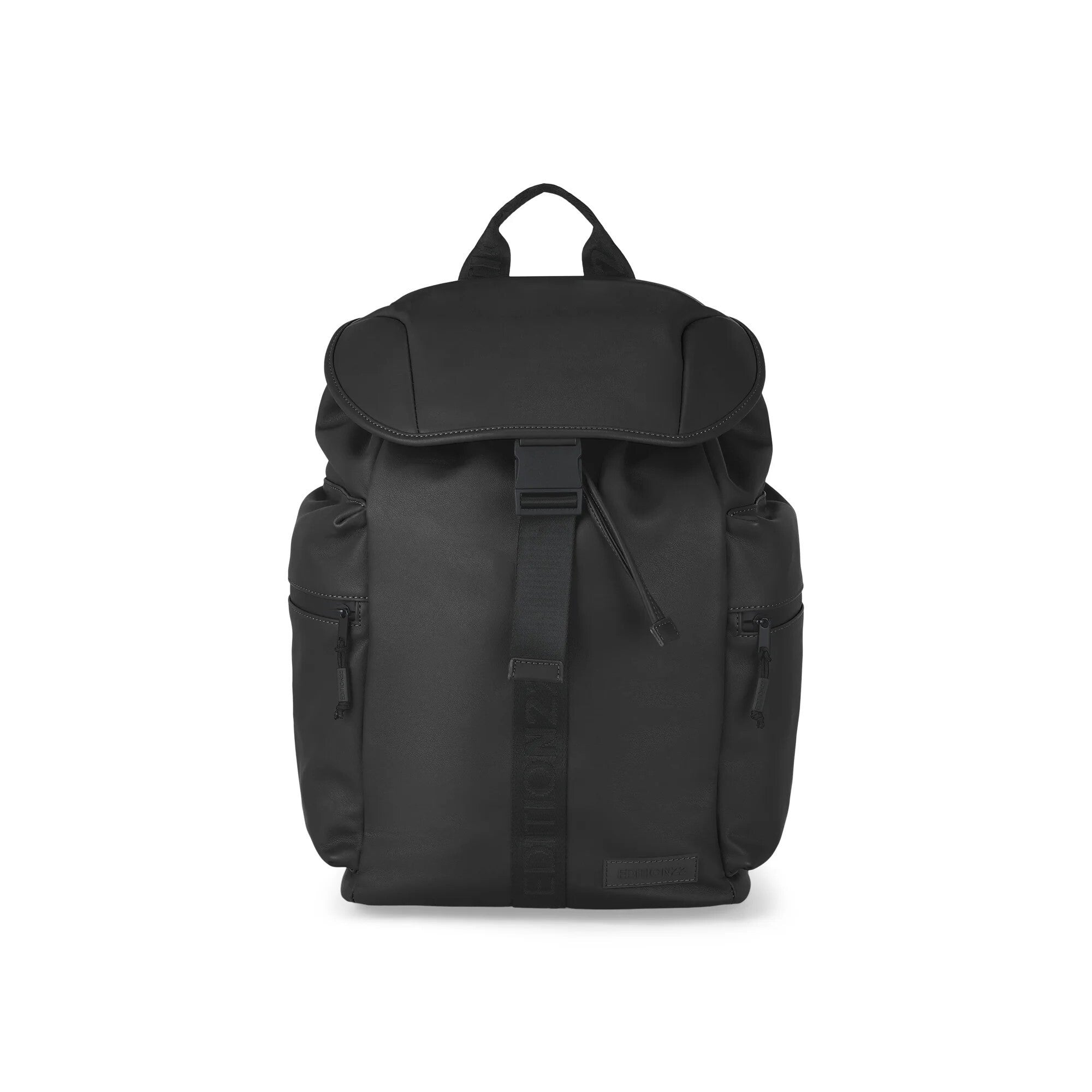 Black backpack on a white background