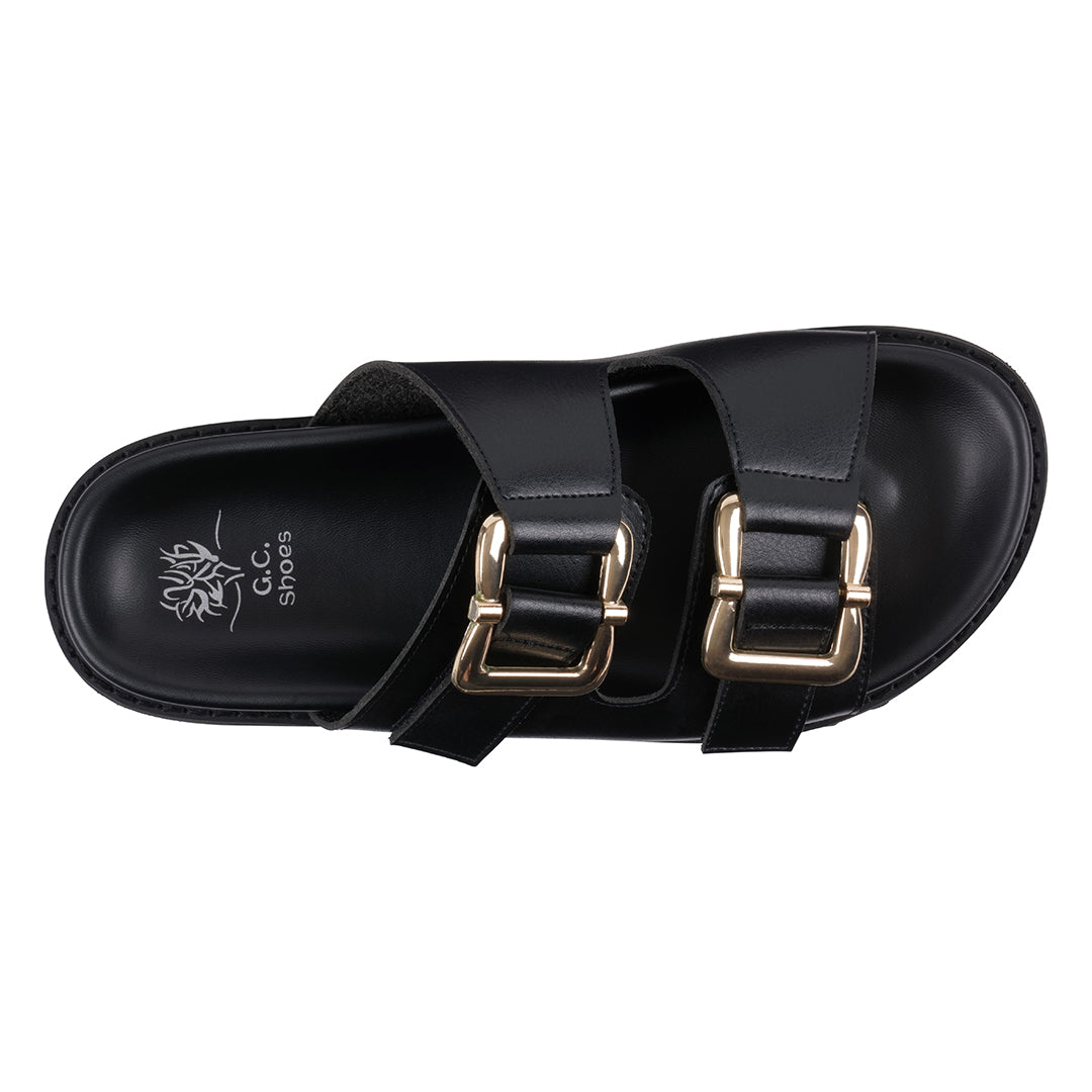 GC Shoes Women's Juno Black Slide Footbed Sandals
