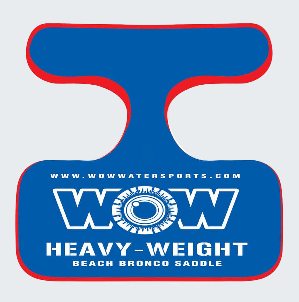 Blue and red saddle pad with WOW Watersports branding on a white background