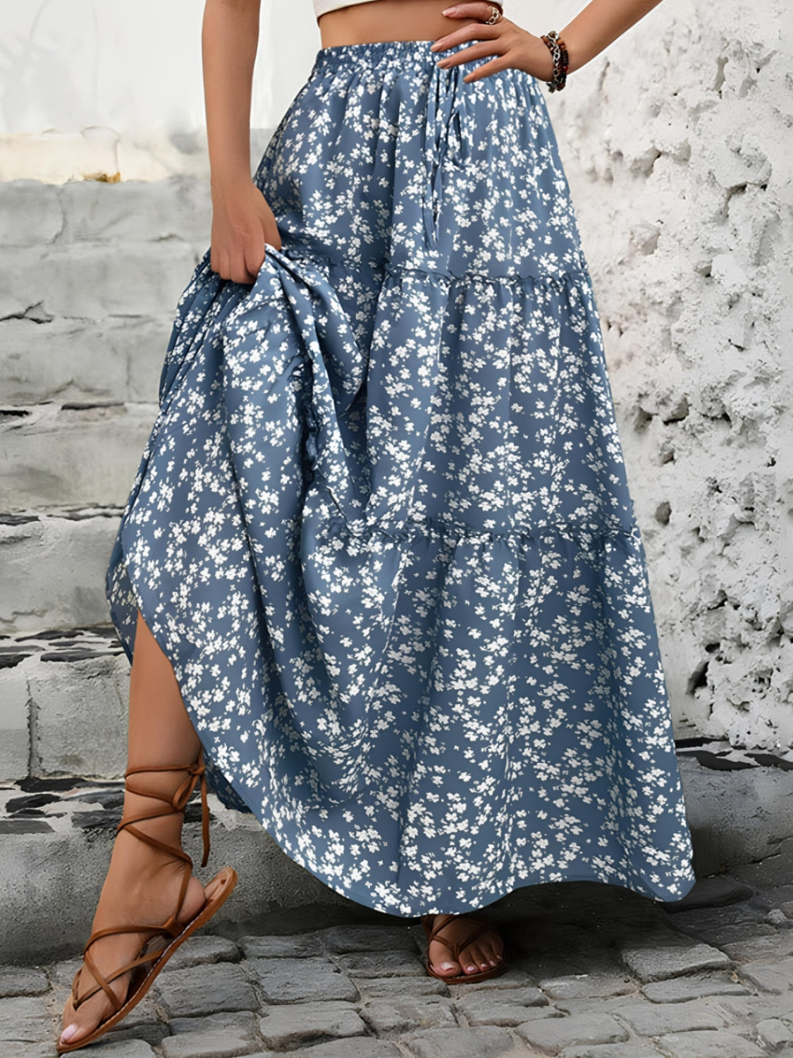 Tiered Floral Maxi Skirt