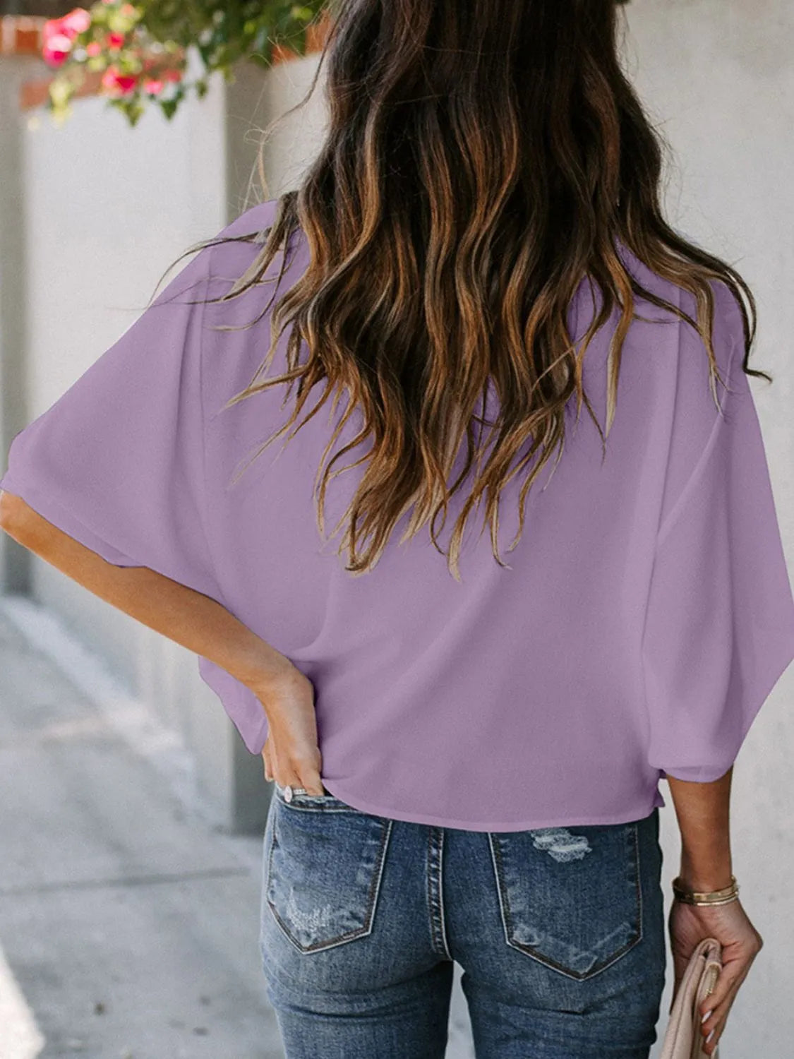 Full Size Ruched Three-Quarter Sleeve Blouse