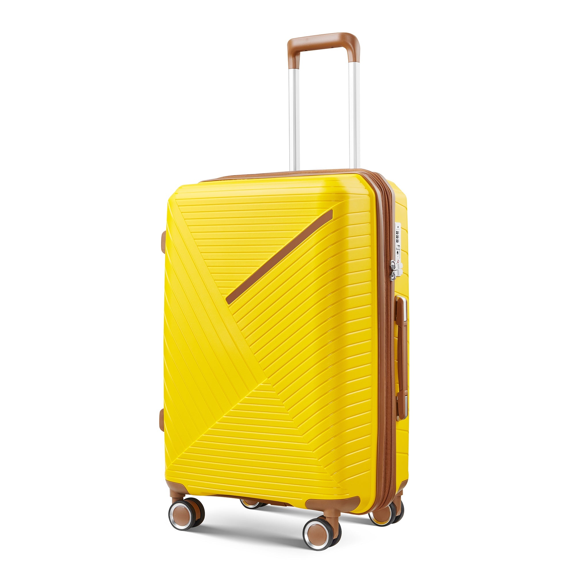 Four Piece Yellow Expandable Lightweight Suitcase with Four Double 360 Degrees Mute Spinner Wheels