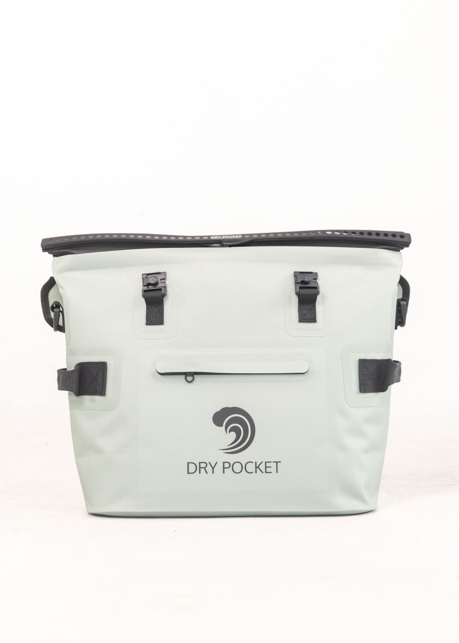 White cooler bag with black accents and 'Dry Pocket' logo on a white background