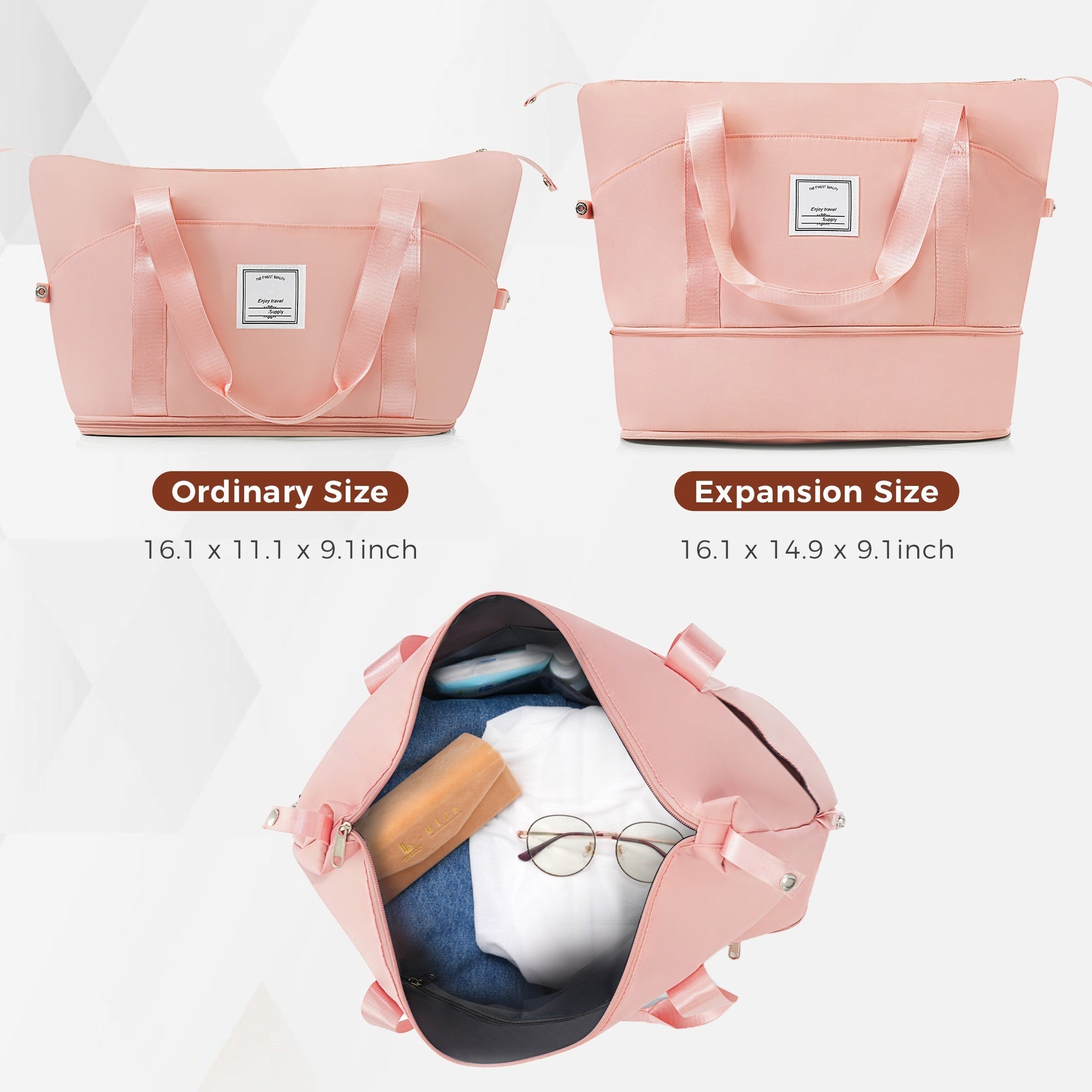 Pink Five Piece Luggage Set with Expandable Travel Bag 