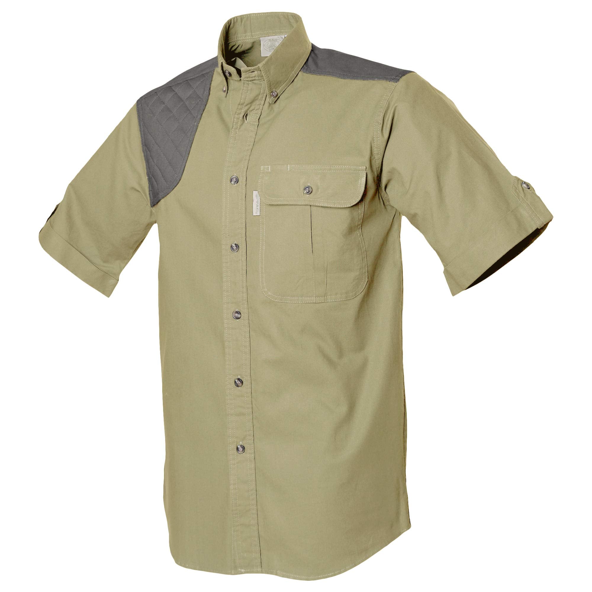 Beige short-sleeve shirt with gray accents on a white background