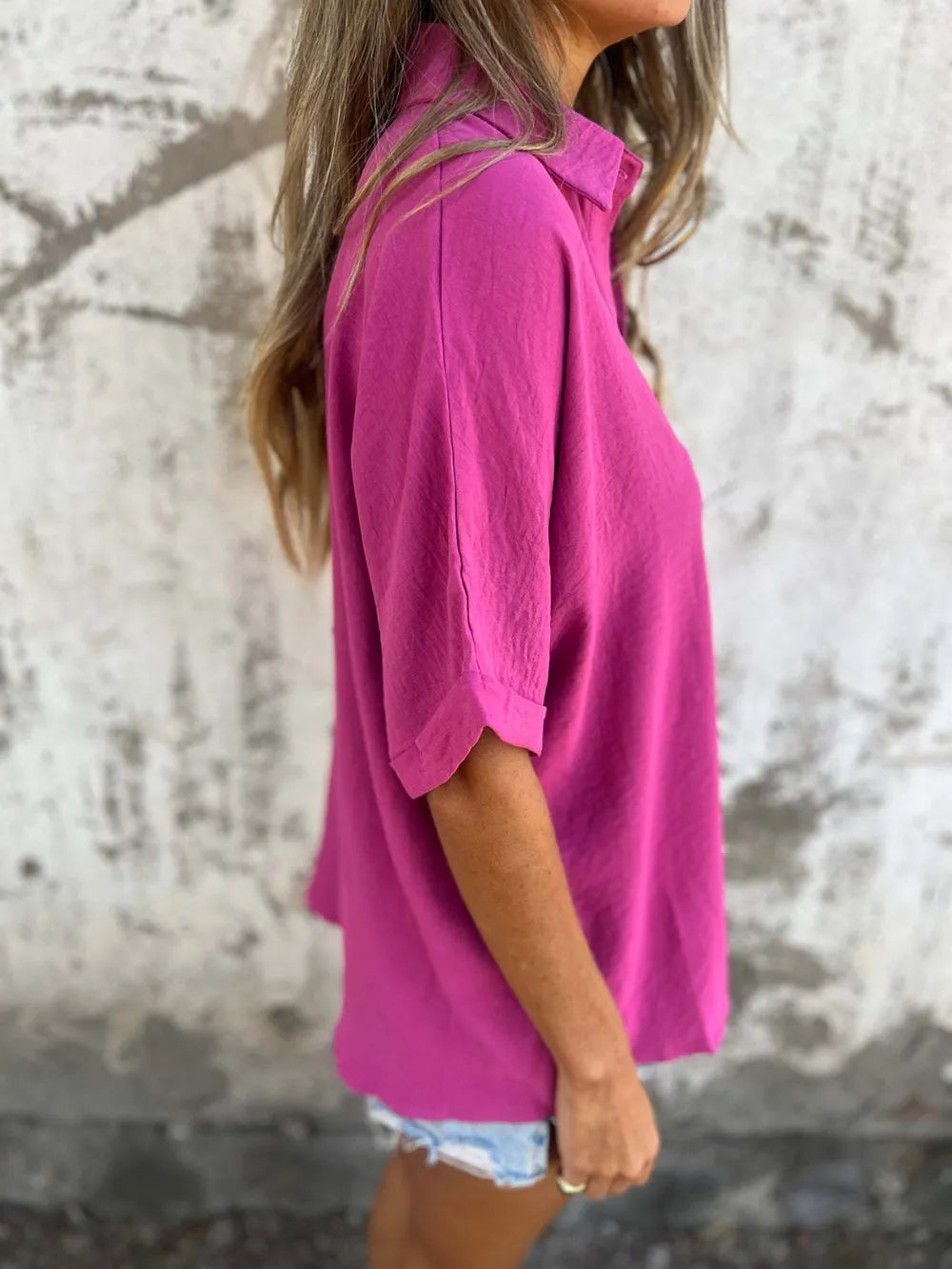 Full Size Collared Neck Half Sleeve Shirt 