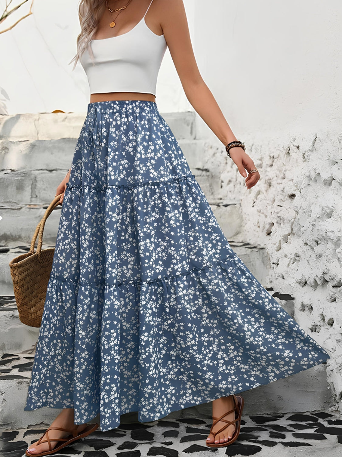 Tiered Floral Maxi Skirt