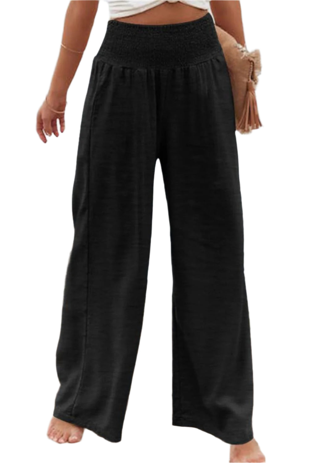 Plus Size Smocked High Waist Wide Leg Pants