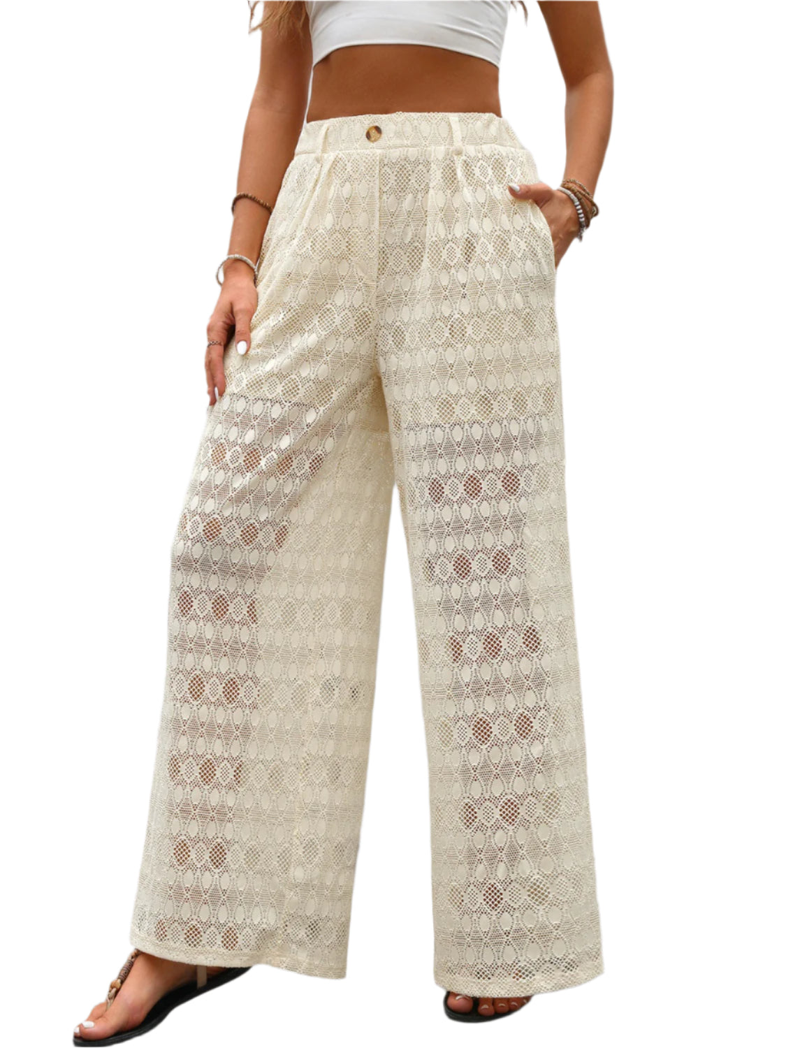 Decorative Button Wide Leg Pants