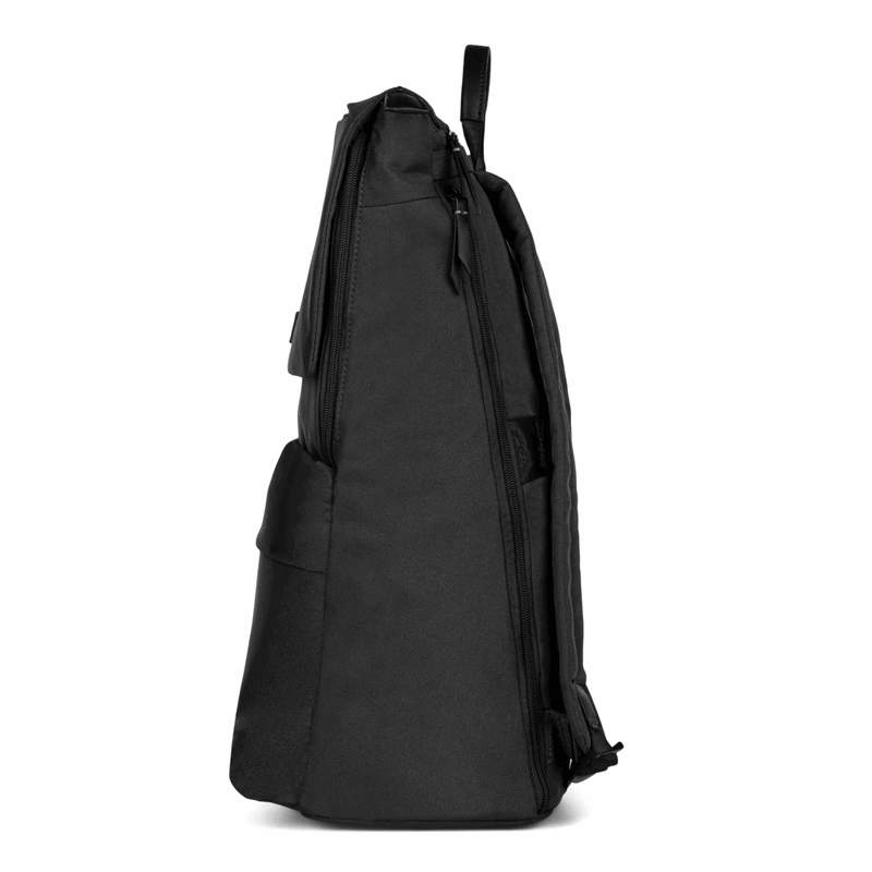 Black backpack on a white background