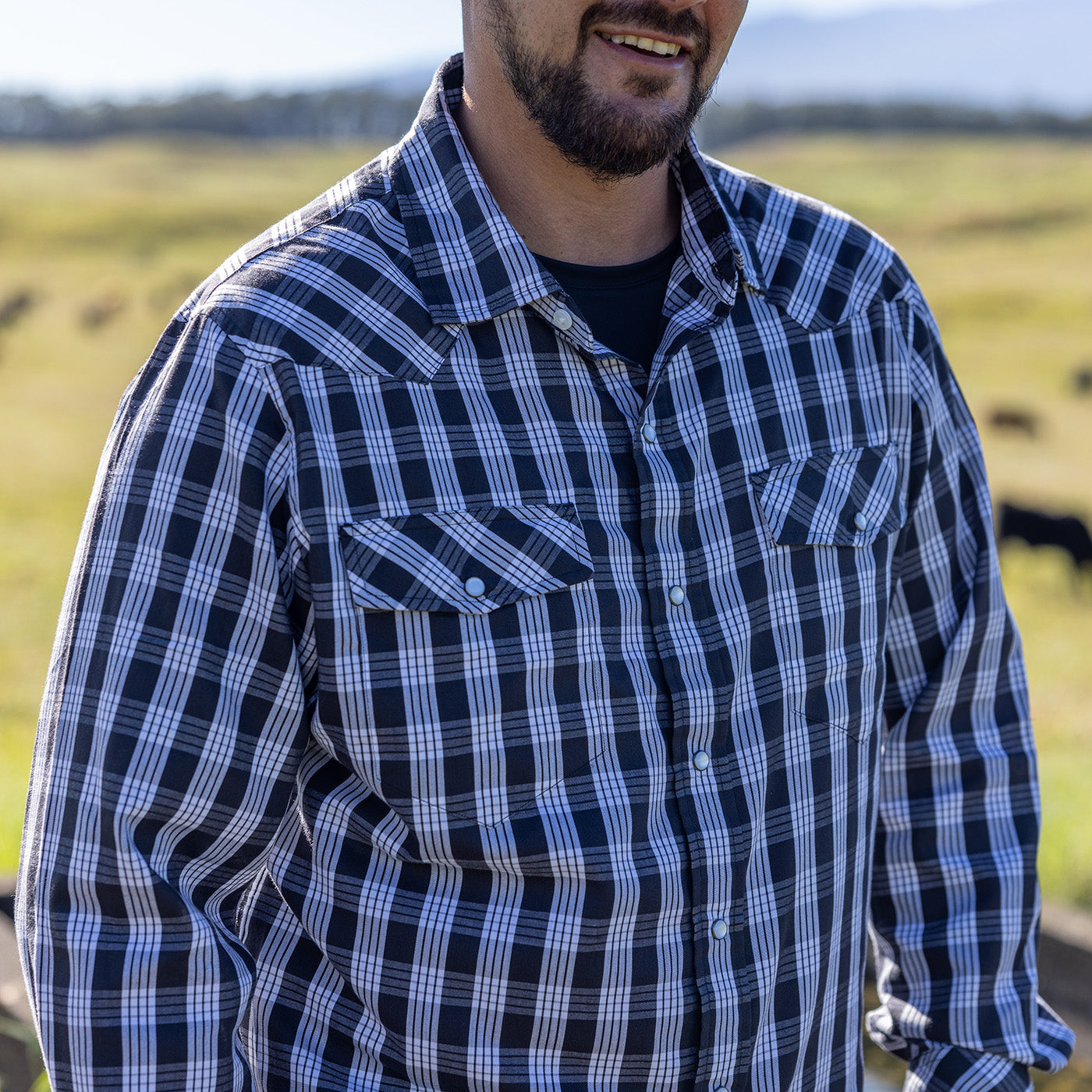 Western Aloha Black Palaka Western Snap Shirt