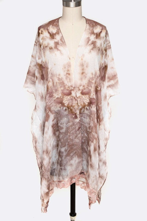 Tie Dye Lace Trim Kimono Cardigan