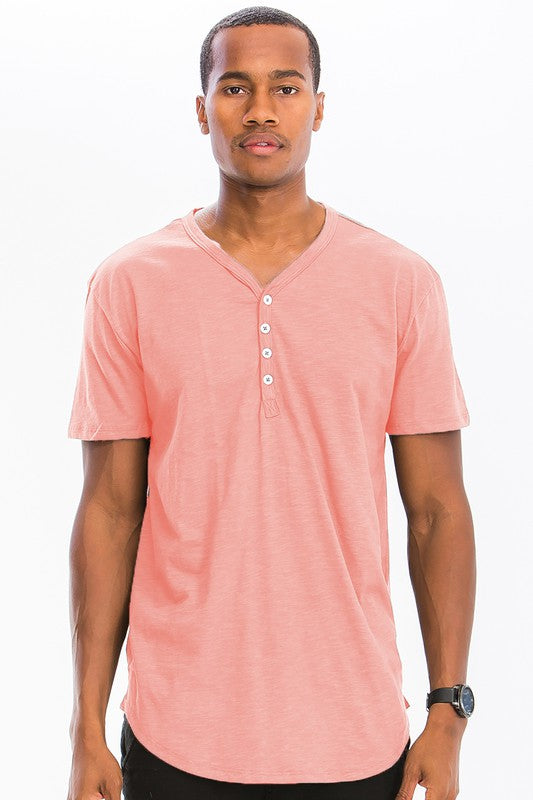 Short Sleeve Four Button Down Henley Shirt