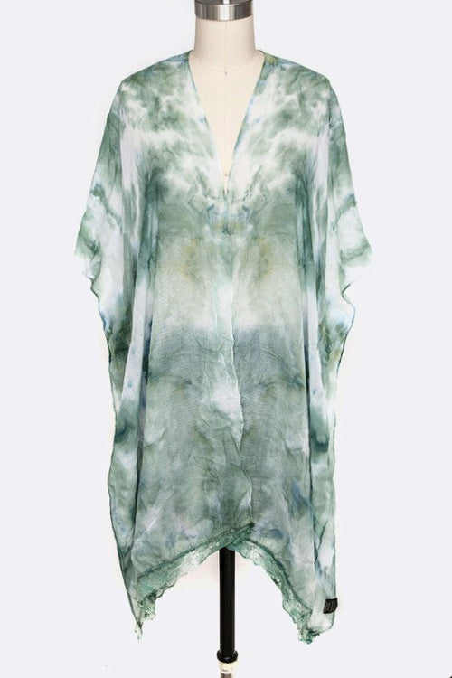 Tie Dye Lace Trim Kimono Cardigan