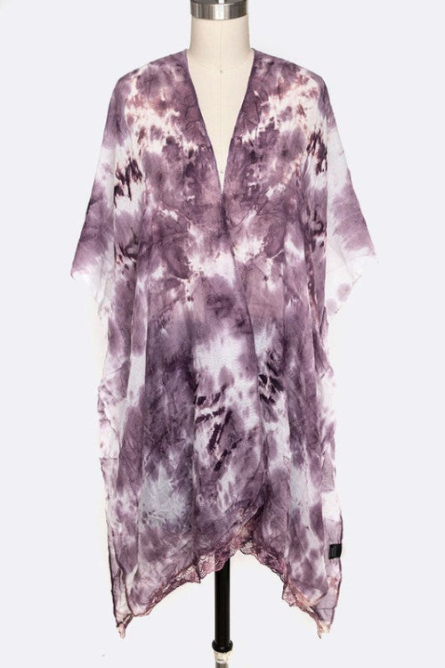 Tie Dye Lace Trim Kimono Cardigan