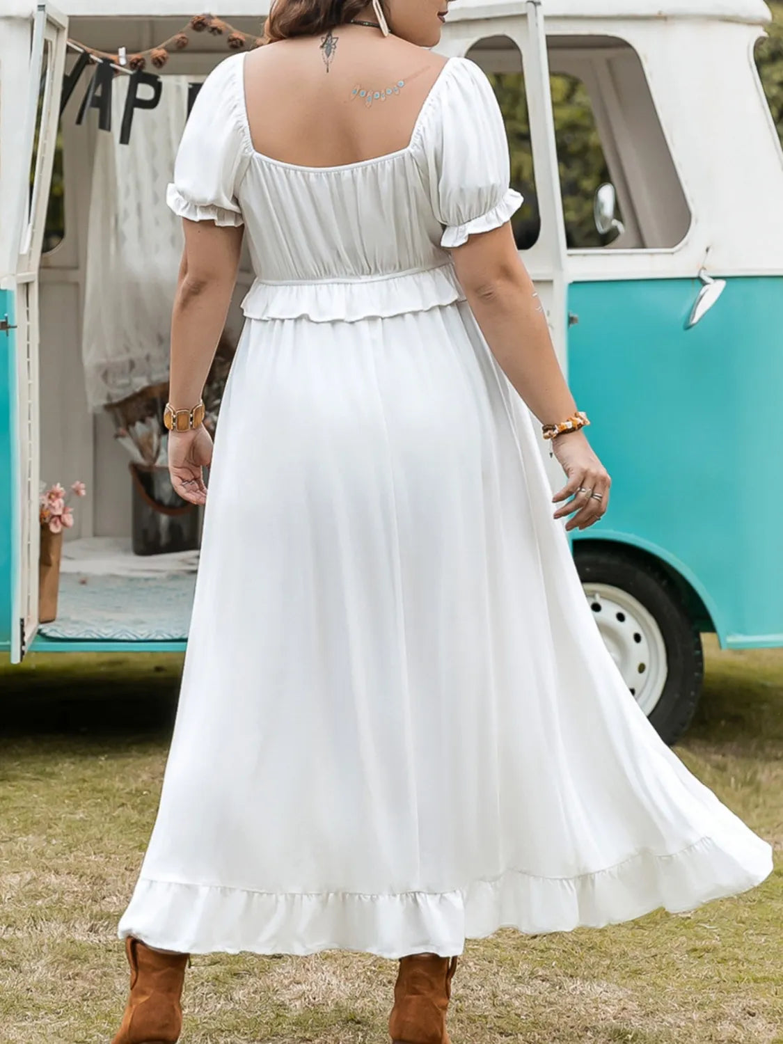 Plus Size Ruffled Hem Off-Shoulder Dress