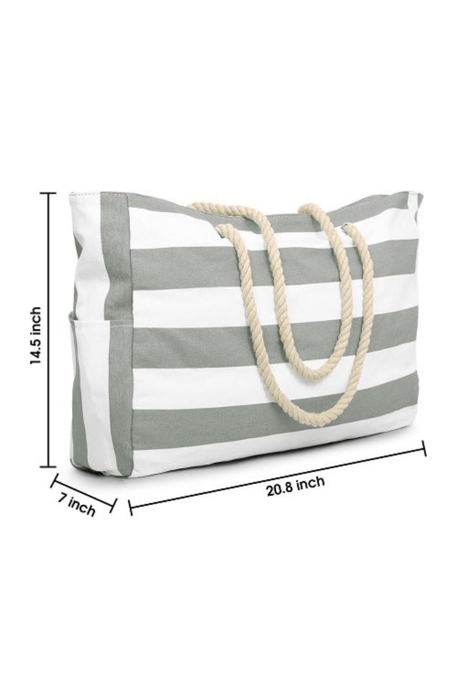 Large Striped Rope Handle Canvas Tote Bag