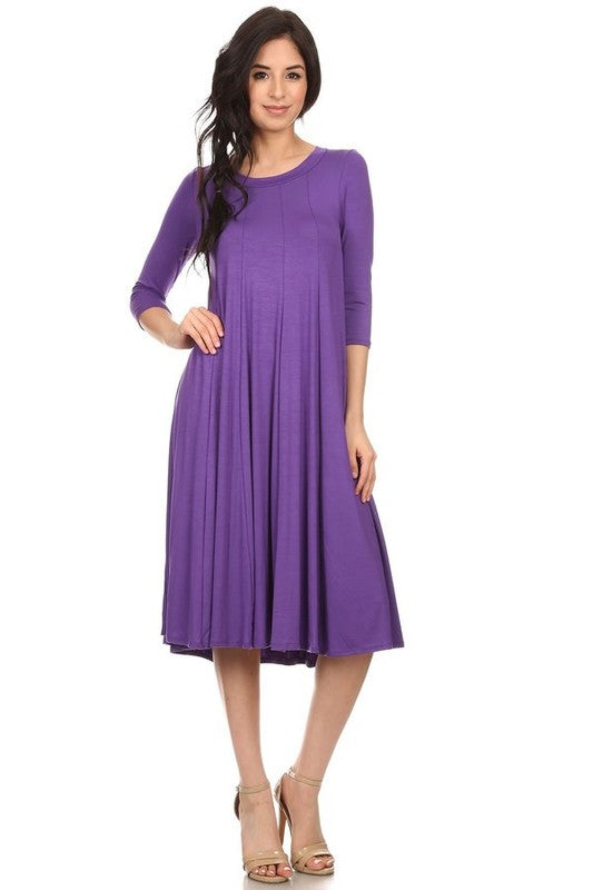 Solid Jersey Knit A-Line Dress