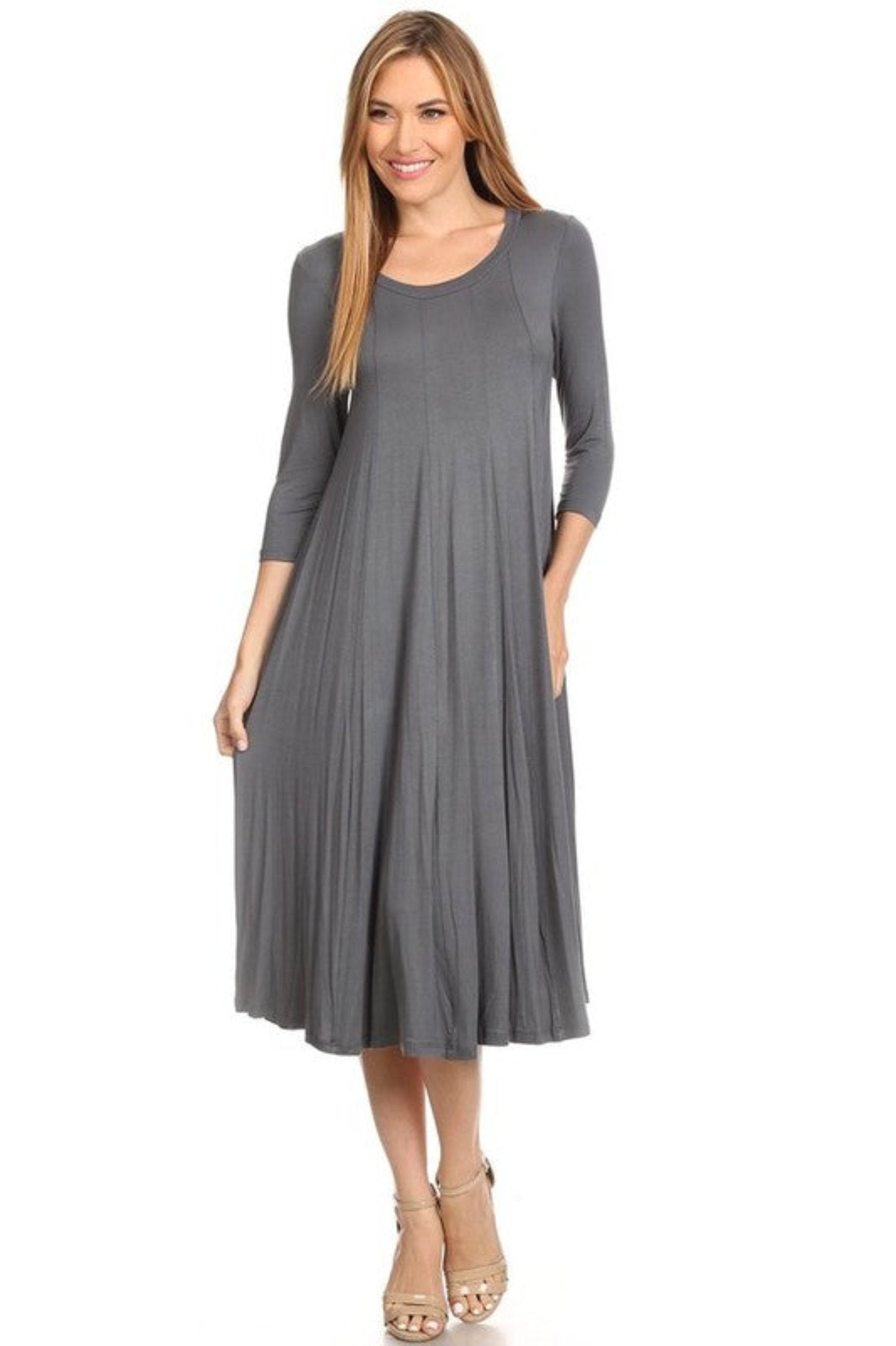 Solid Jersey Knit A-Line Dress