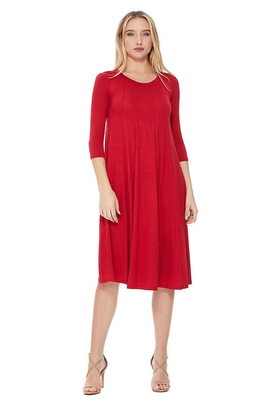 Solid Jersey Knit A-Line Dress