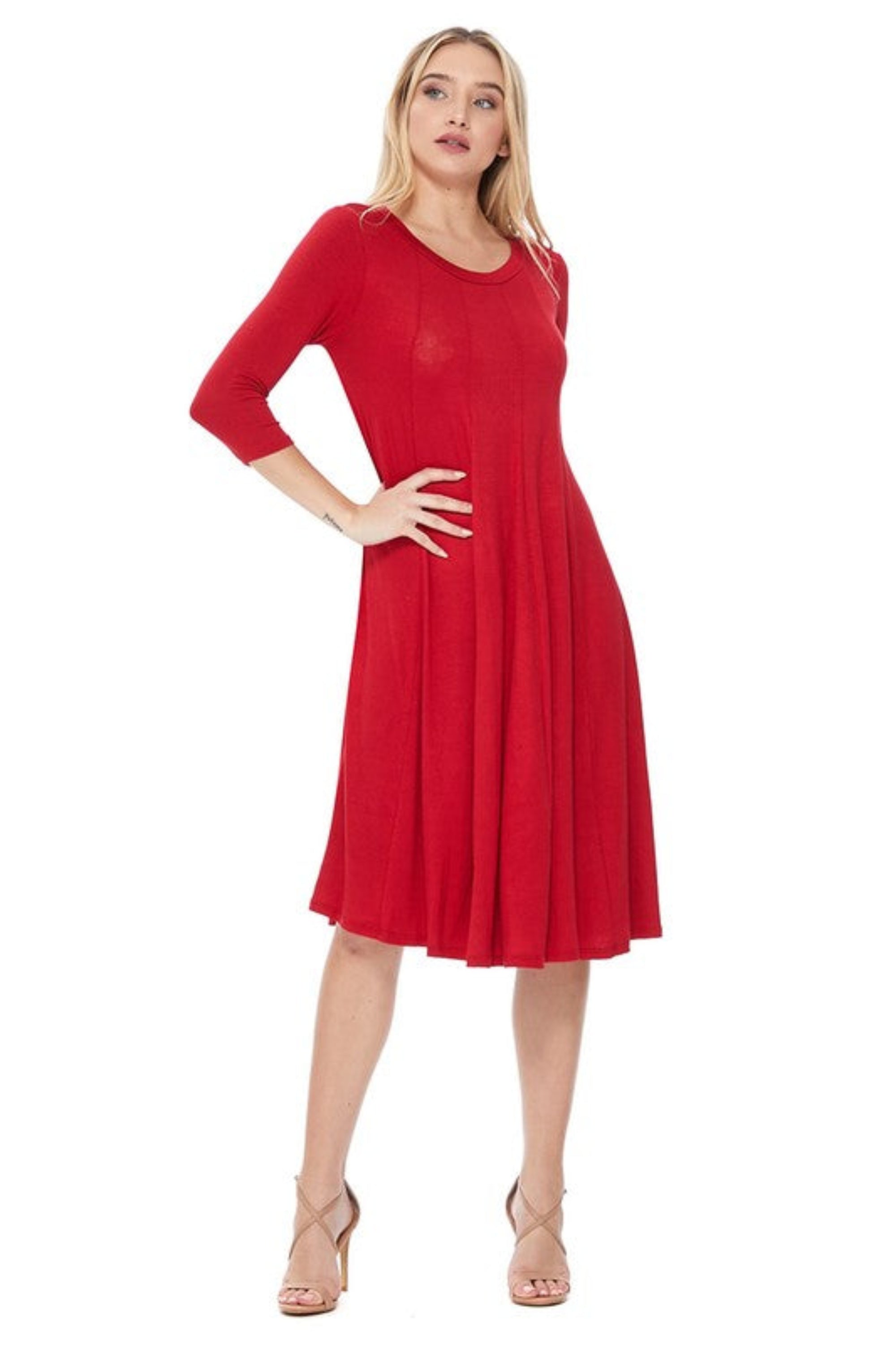 Solid Jersey Knit A-Line Dress