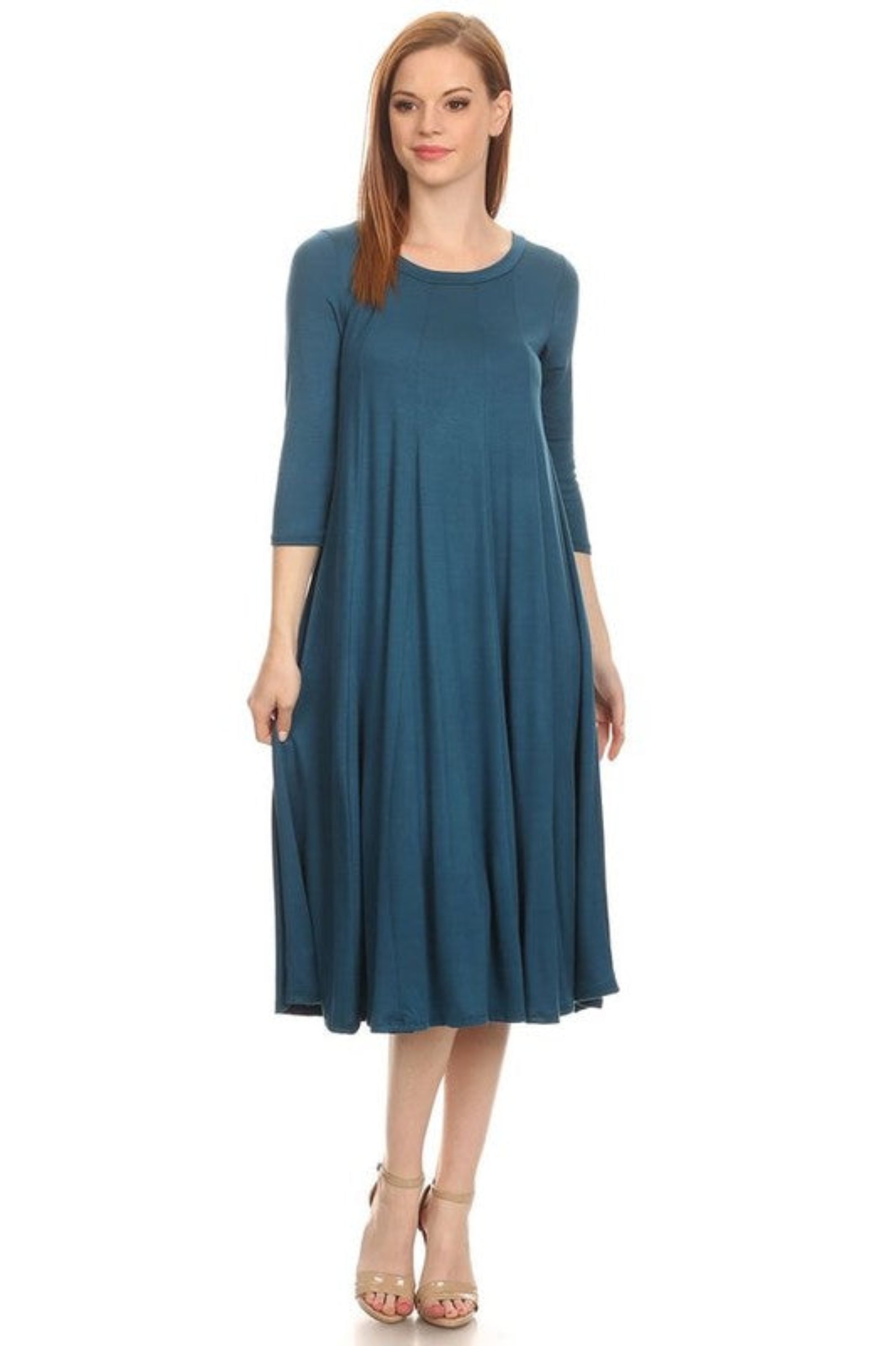Solid Jersey Knit A-Line Dress
