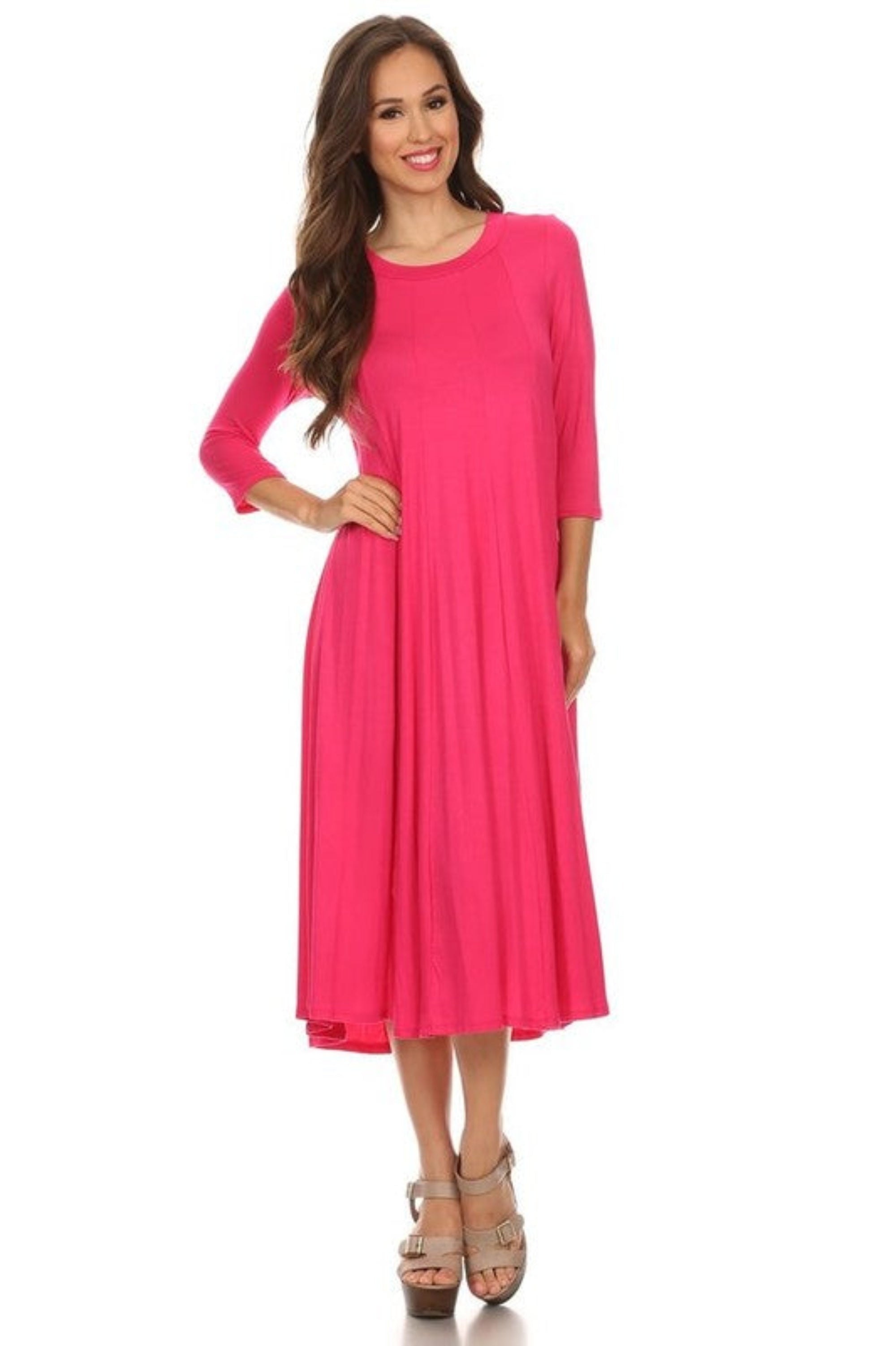Solid Jersey Knit A-Line Dress
