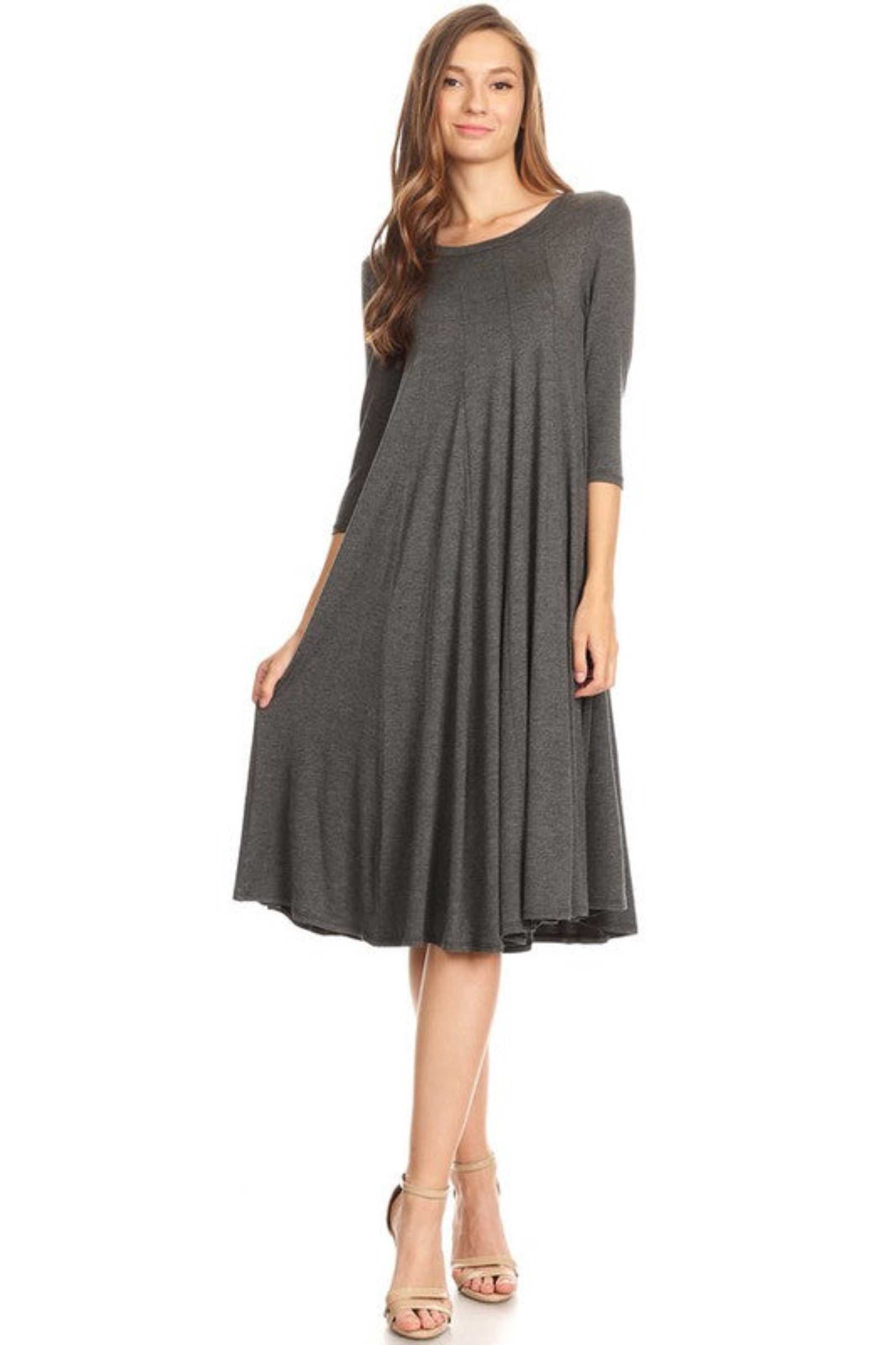 Solid Jersey Knit A-Line Dress