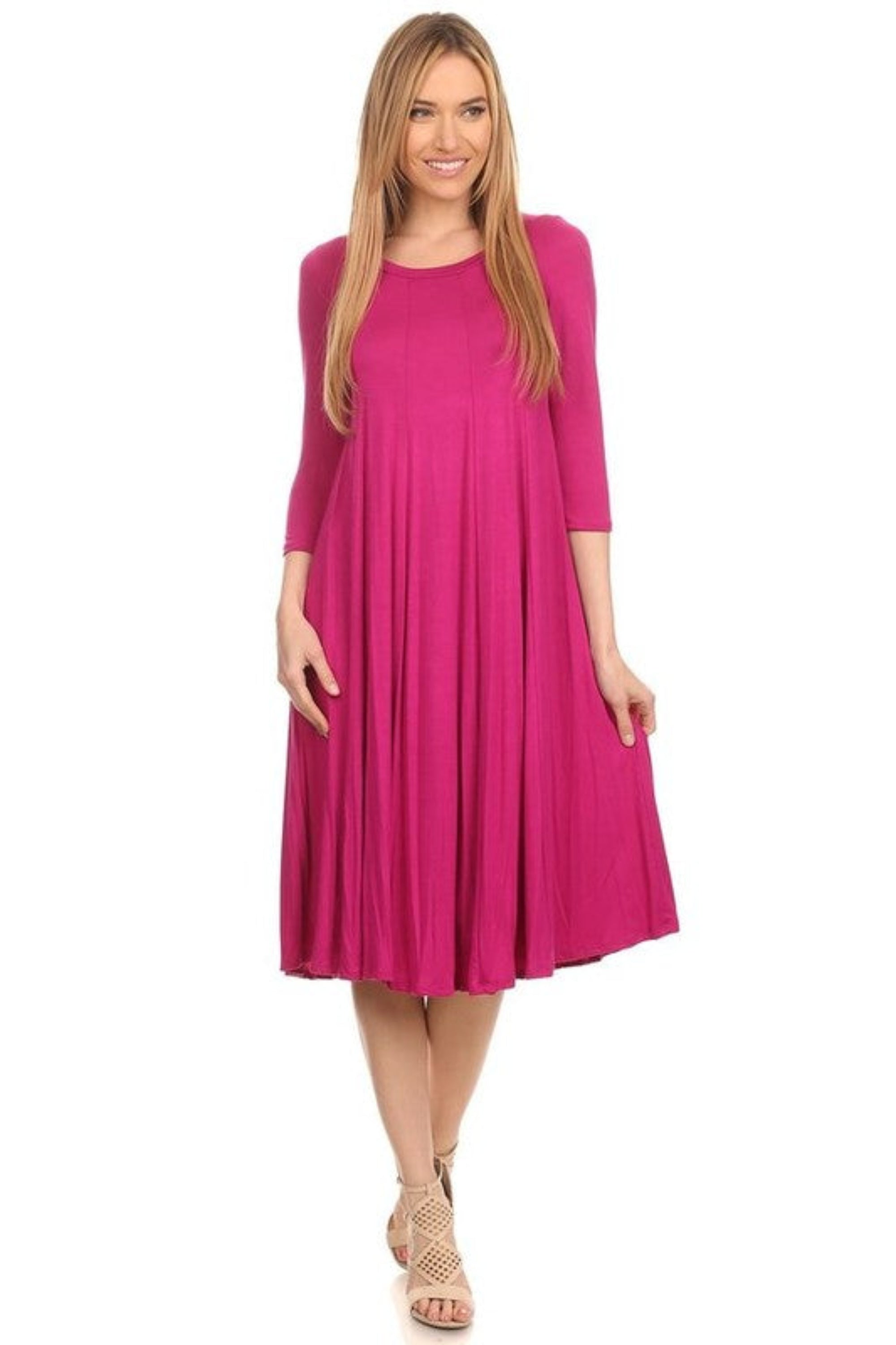 Solid Jersey Knit A-Line Dress