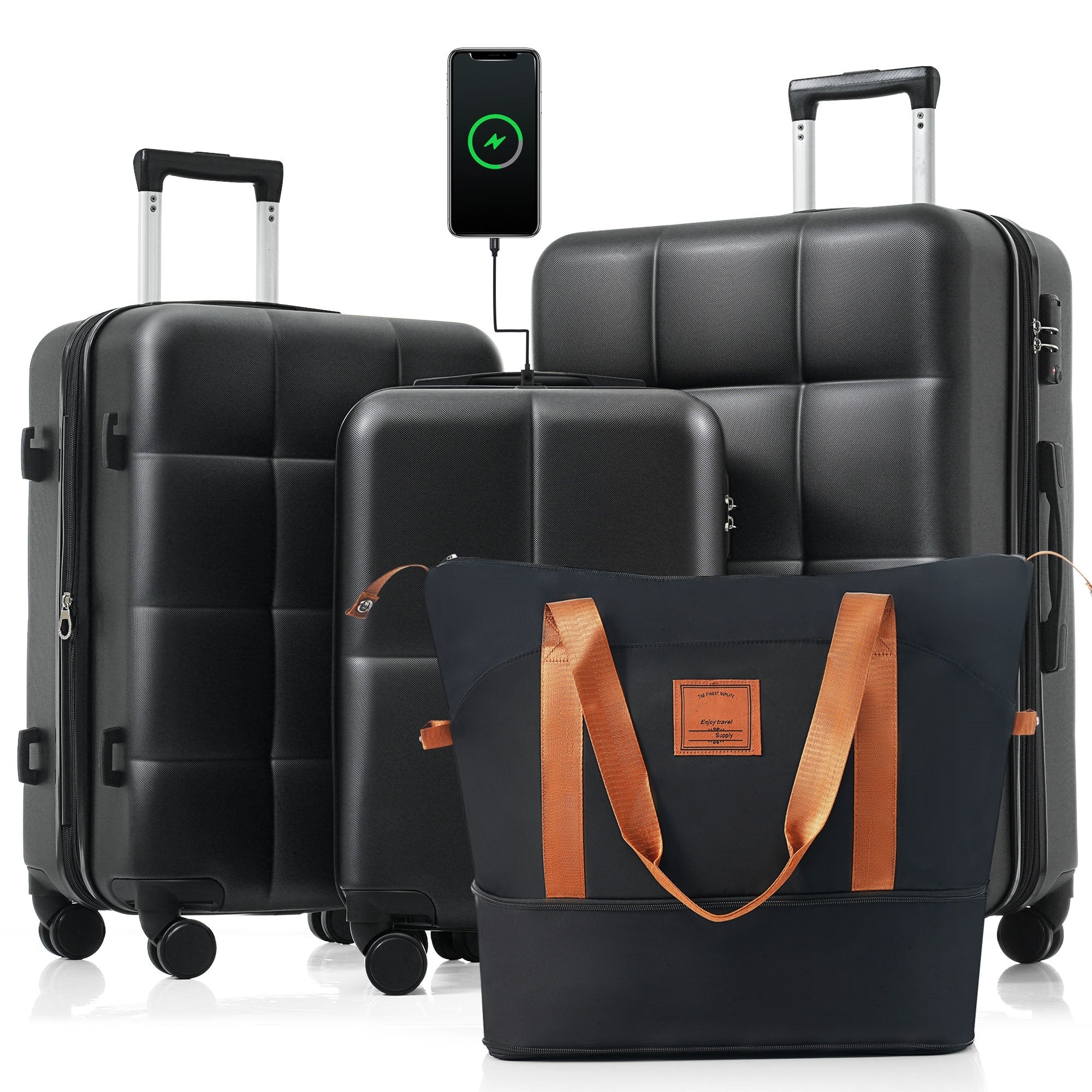 Luggage Sets 4 Piece, 20-inch with USB Port, Expandable ABS Durable