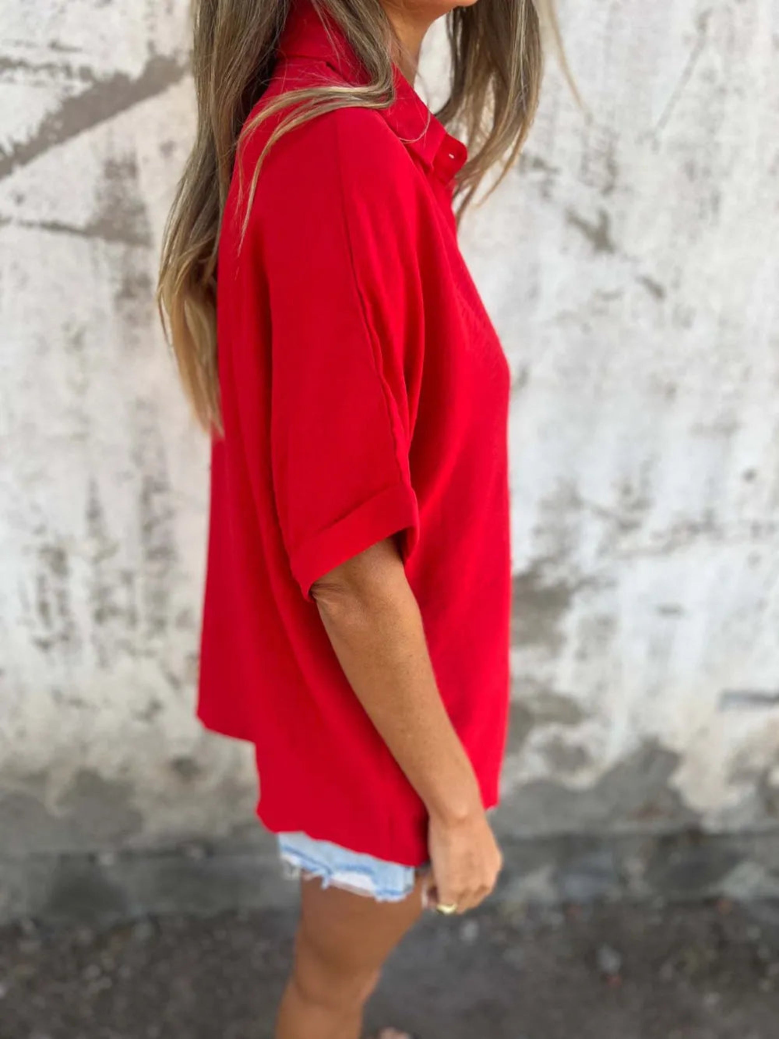 Full Size Collared Neck Half Sleeve Shirt 