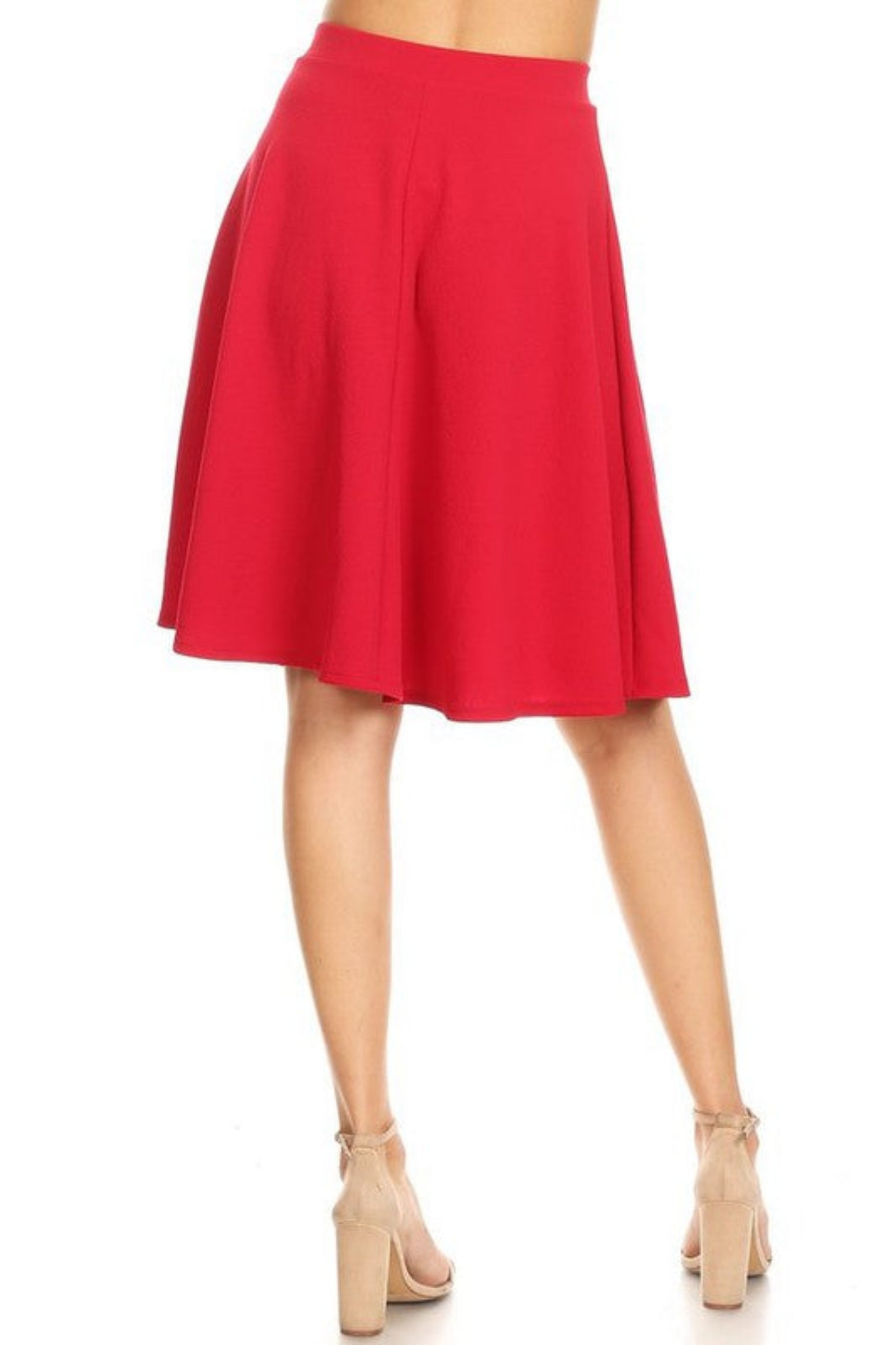 Solid High Waisted A-Line Knee Length Skirt