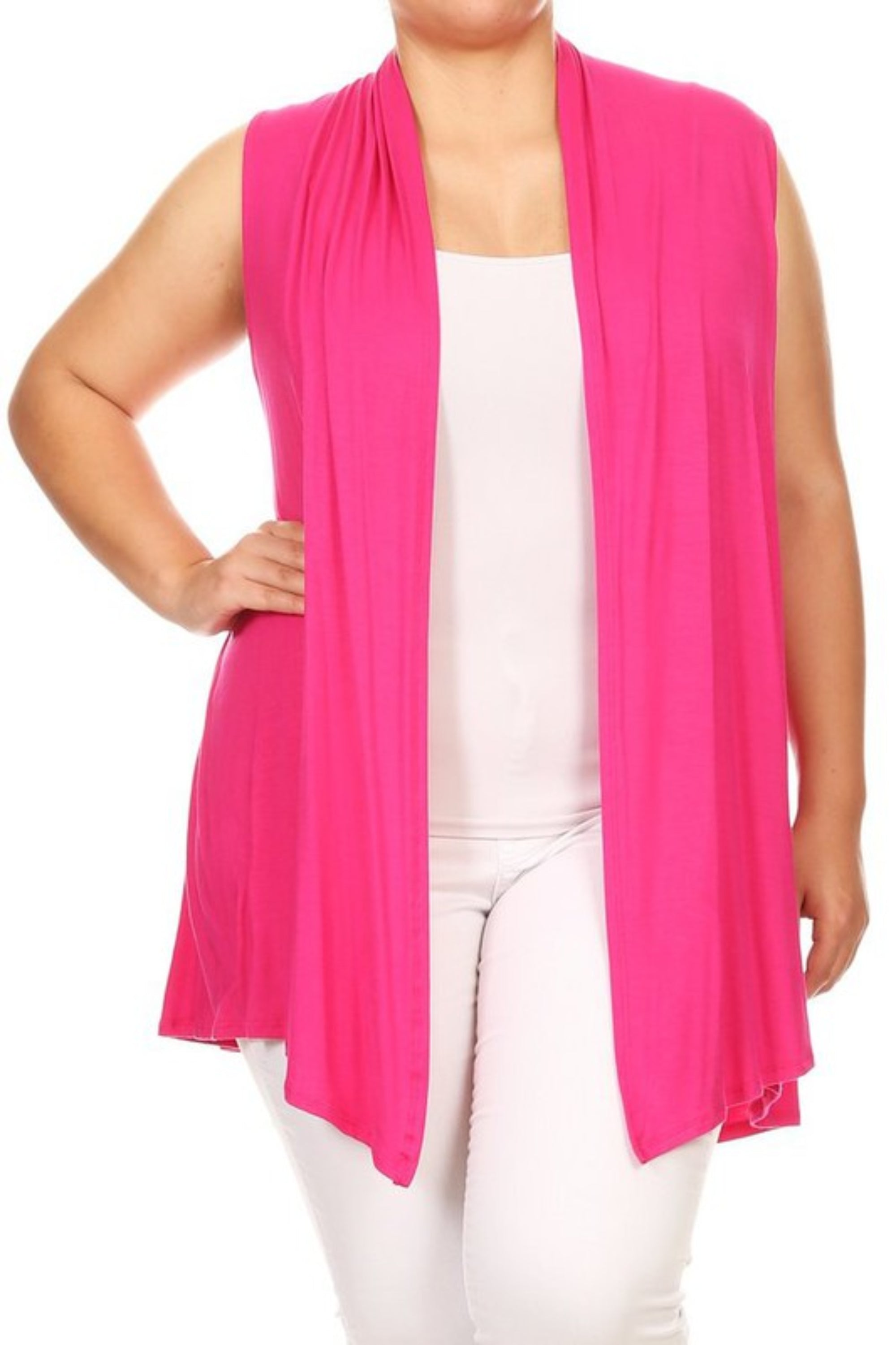 Plus Solid Open Front Vest in a Loose Fit