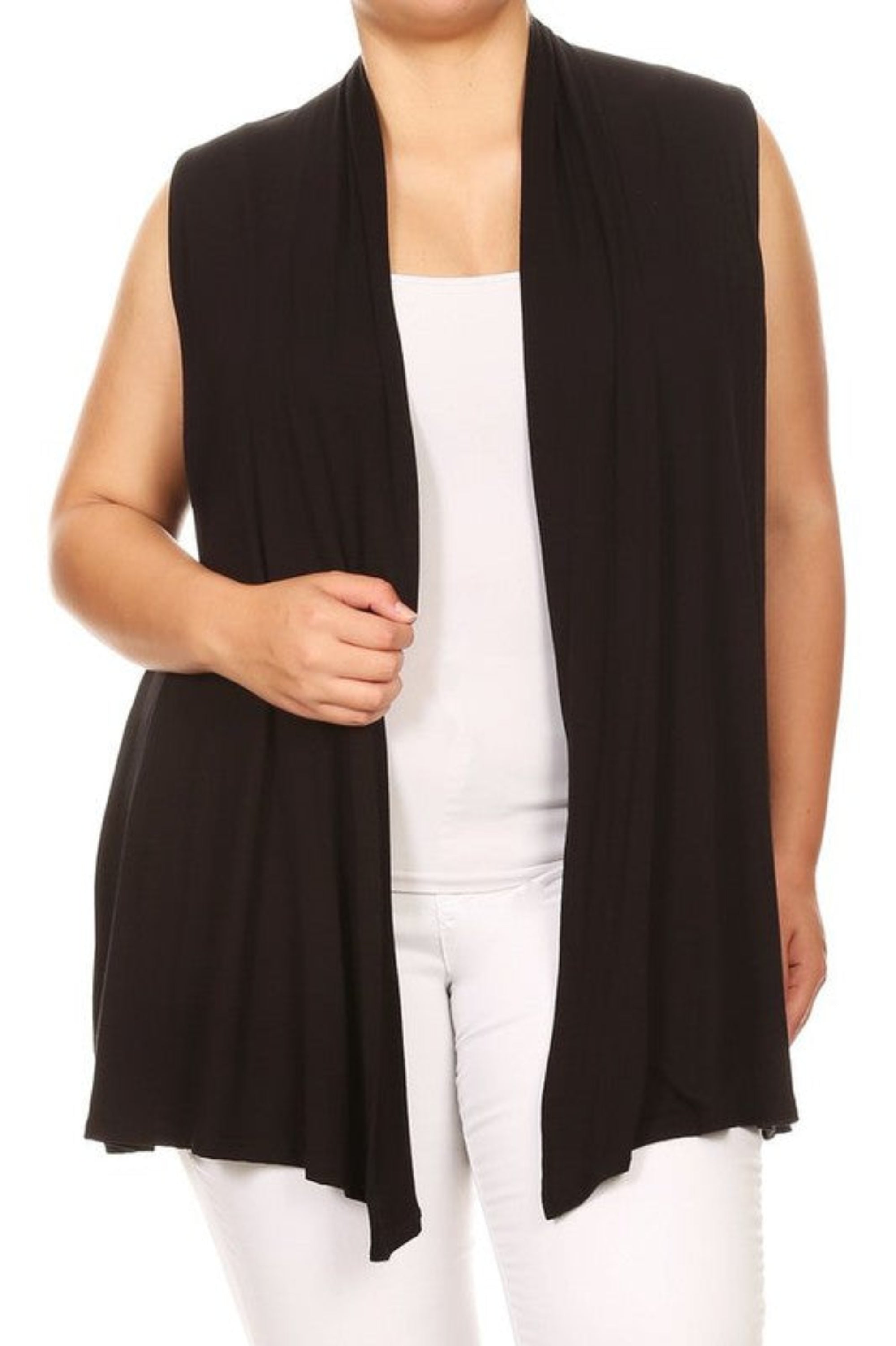 Plus Solid Open Front Vest in a Loose Fit