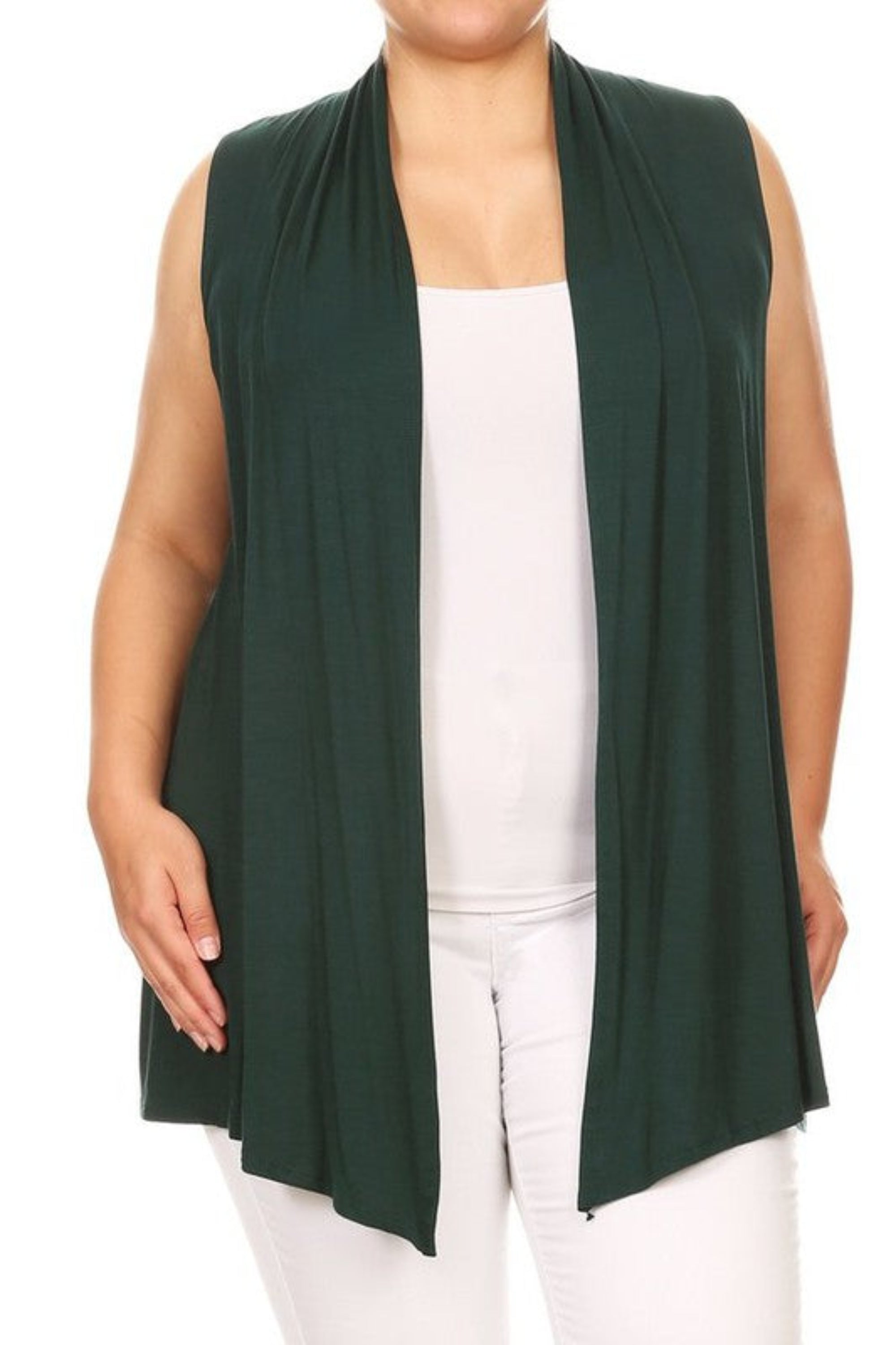 Plus Solid Open Front Vest in a Loose Fit