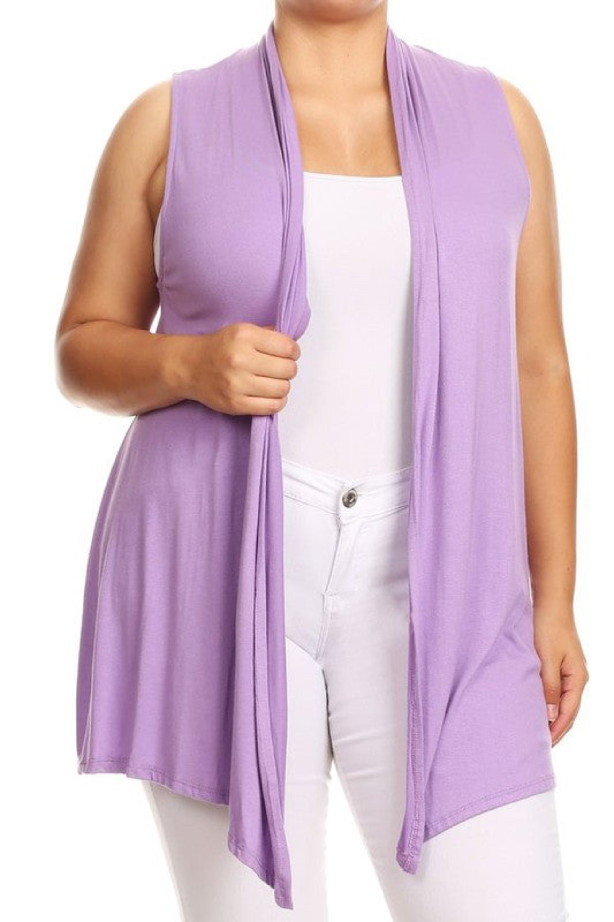 Plus Solid Open Front Vest in a Loose Fit