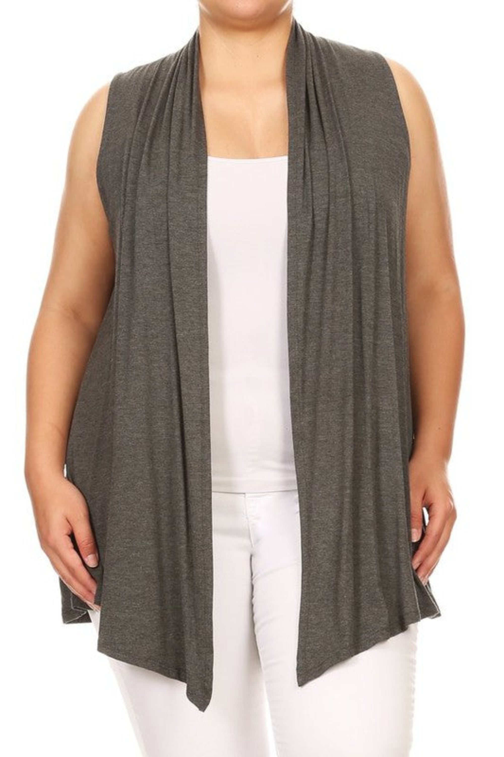 Plus Solid Open Front Vest in a Loose Fit