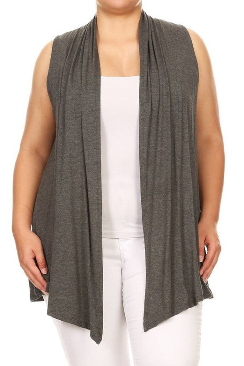 Plus Solid Open Front Vest in a Loose Fit
