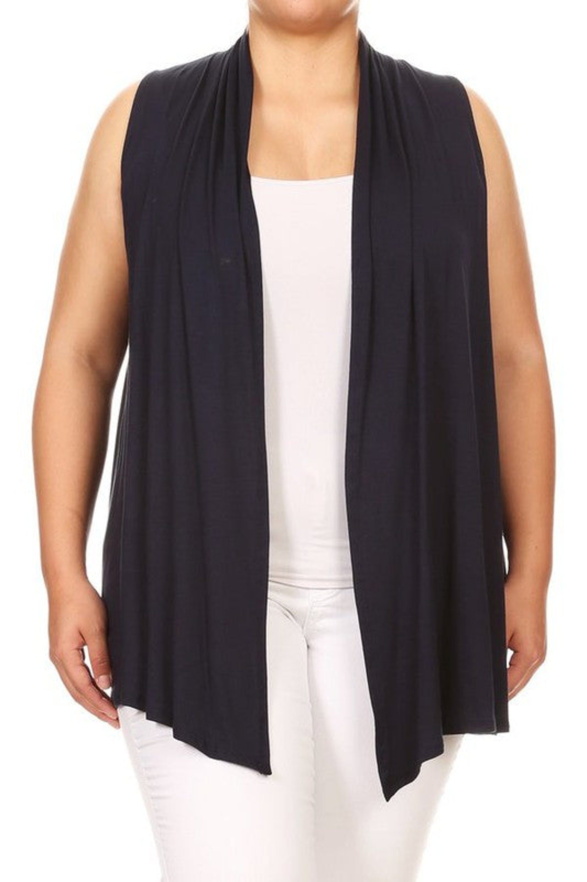 Plus Solid Open Front Vest in a Loose Fit
