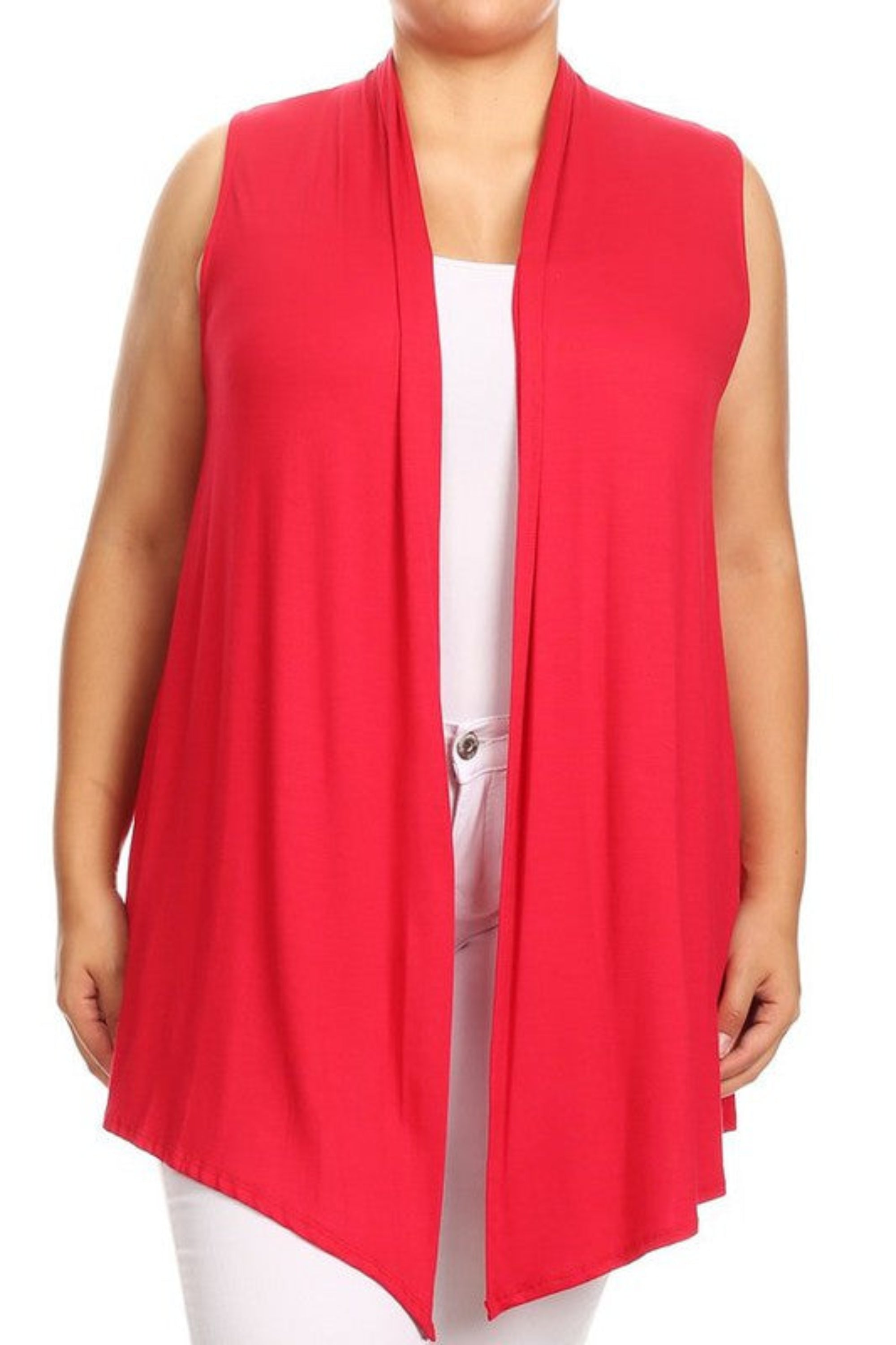 Plus Solid Open Front Vest in a Loose Fit