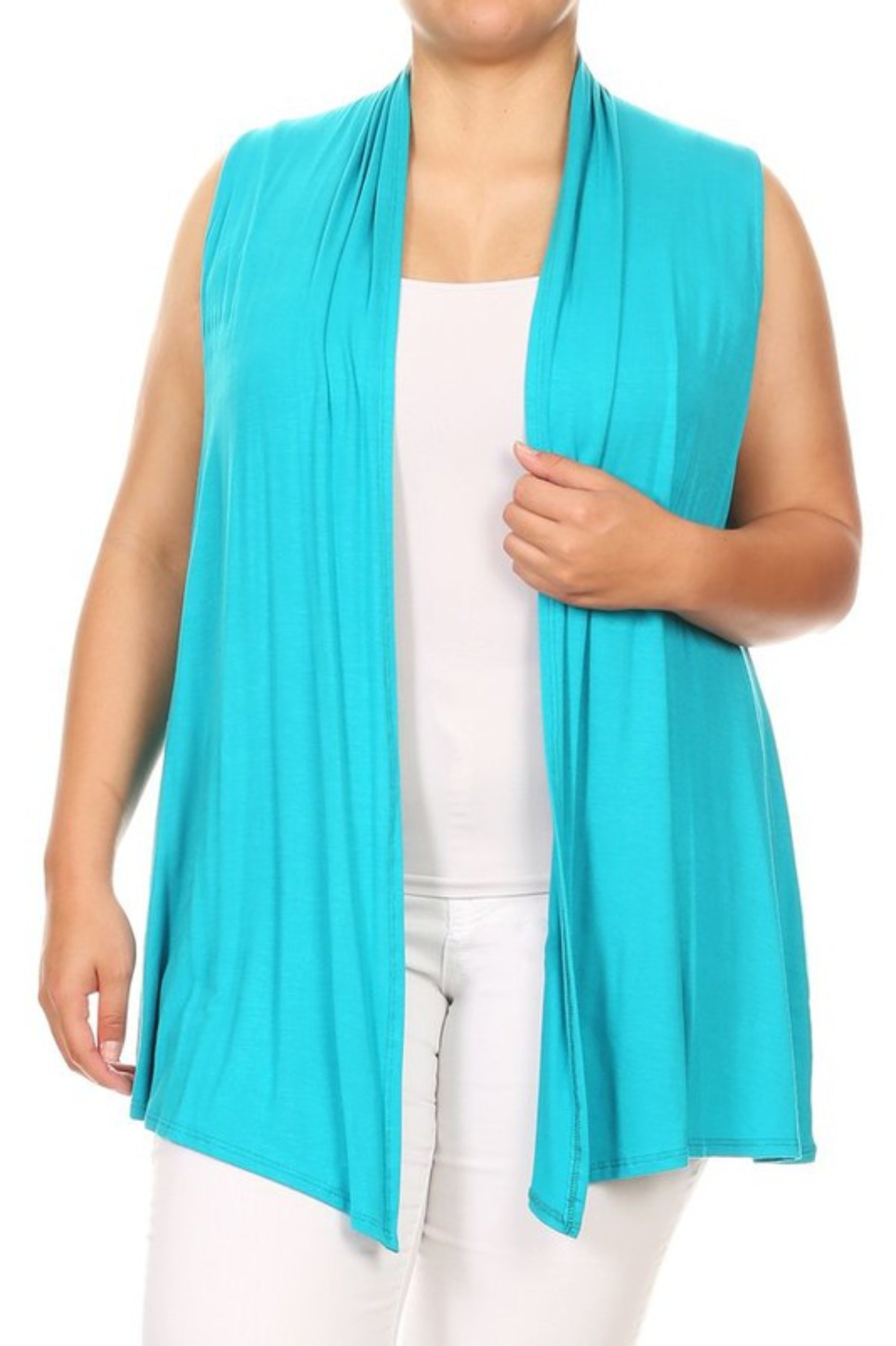 Plus Solid Open Front Vest in a Loose Fit