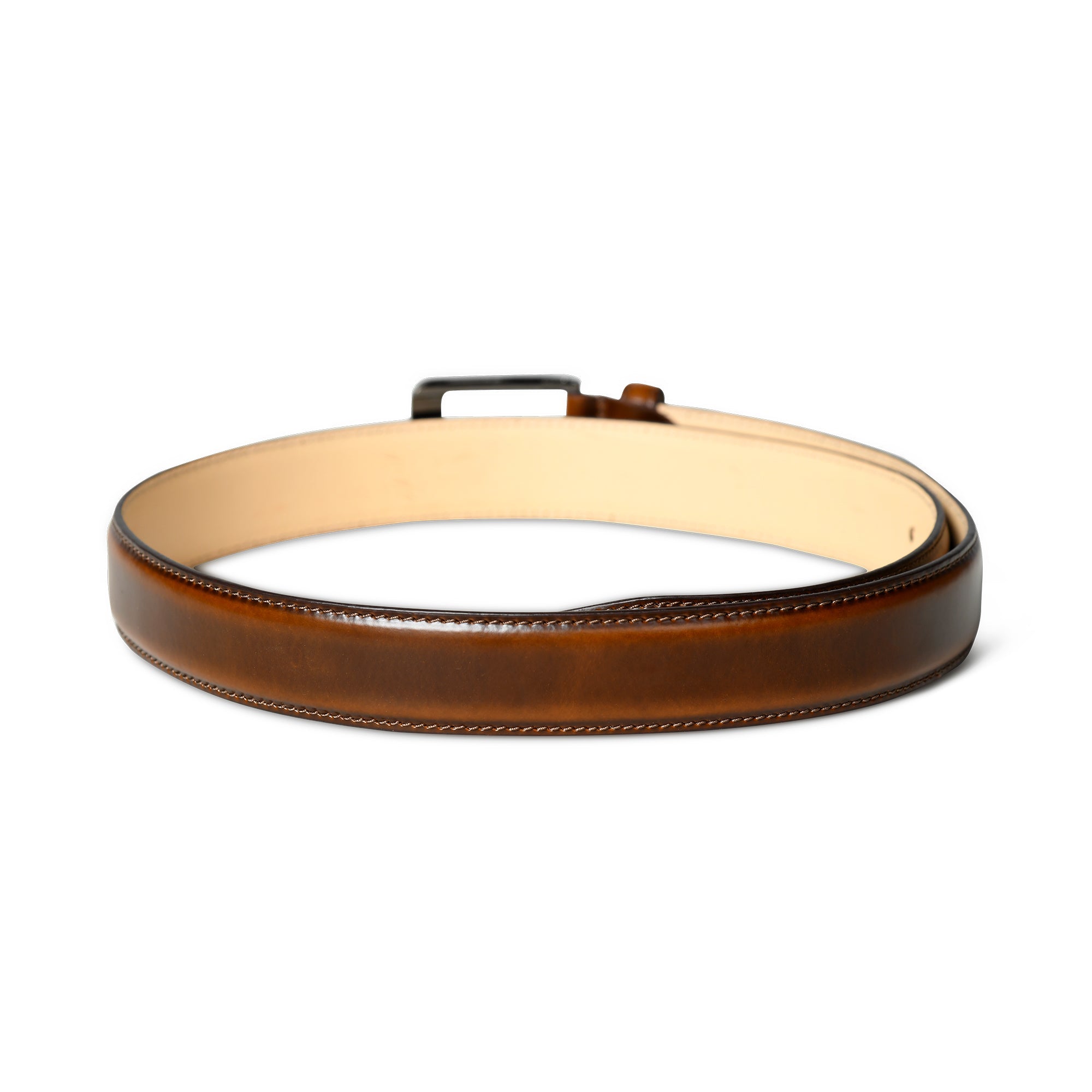 Brown leather belt on a white background