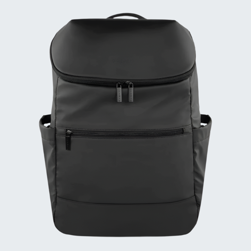 Black backpack on a white background